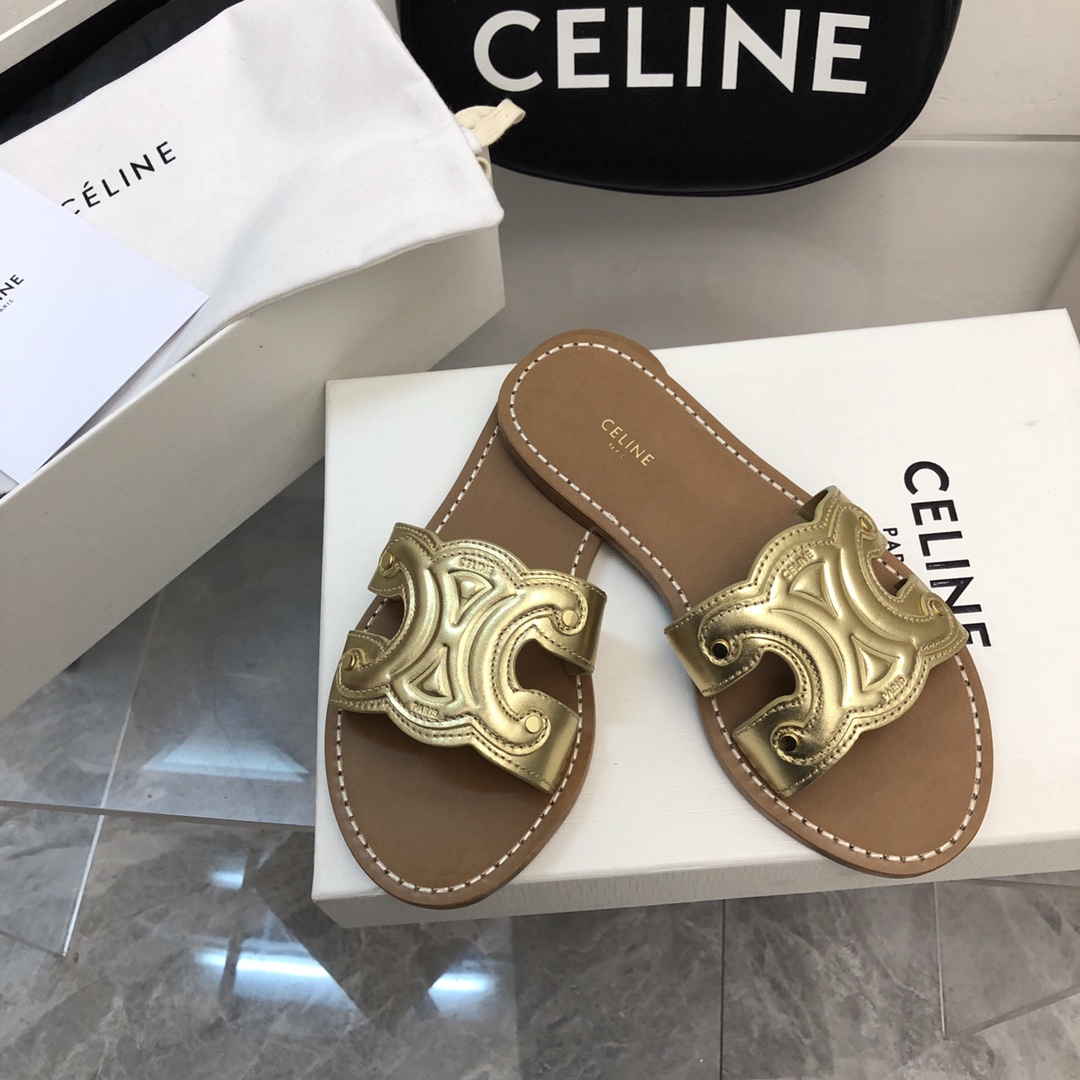 Celine Triomphe Mule In Metalized Calfskin - FashionPlug