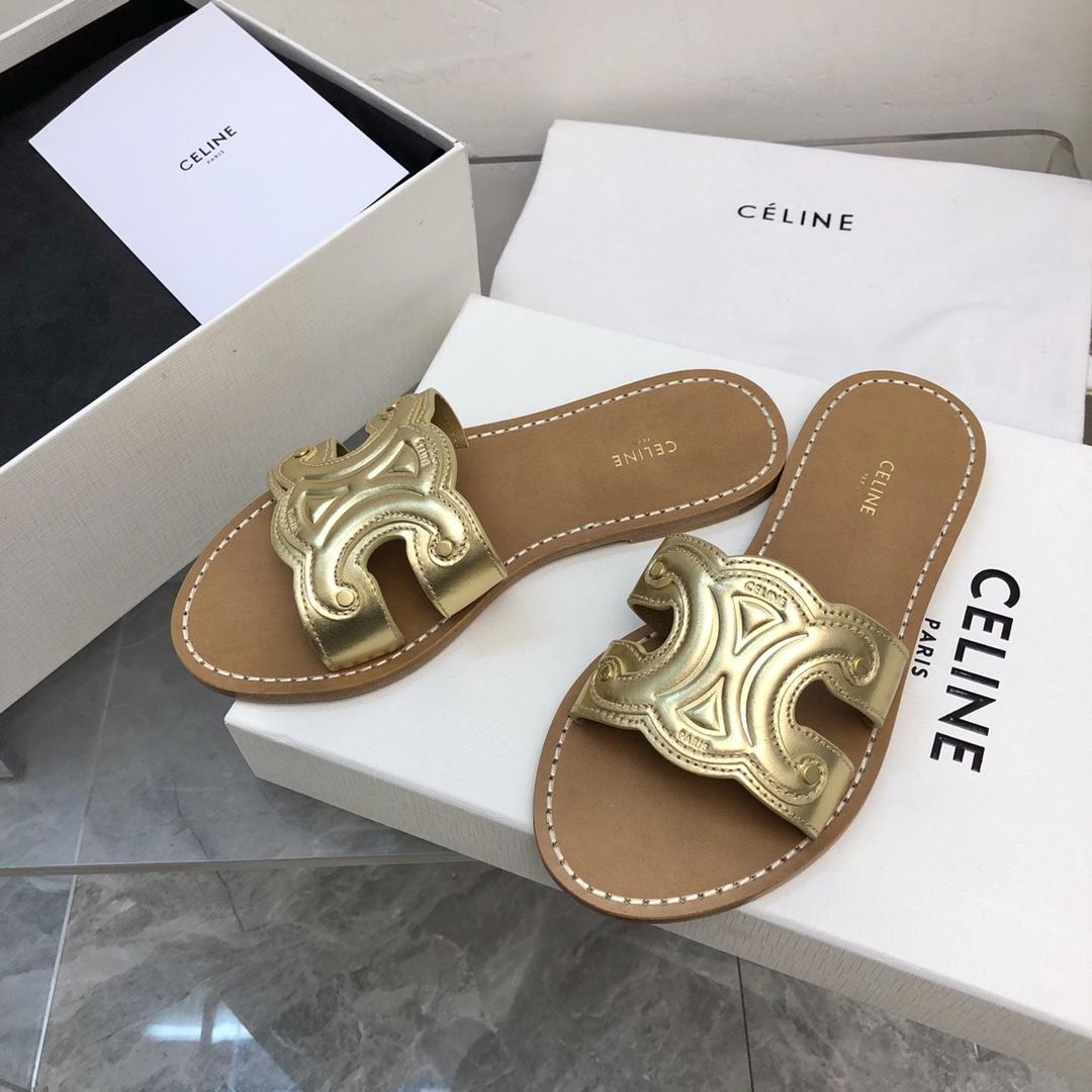 Celine Triomphe Mule In Metalized Calfskin - FashionPlug