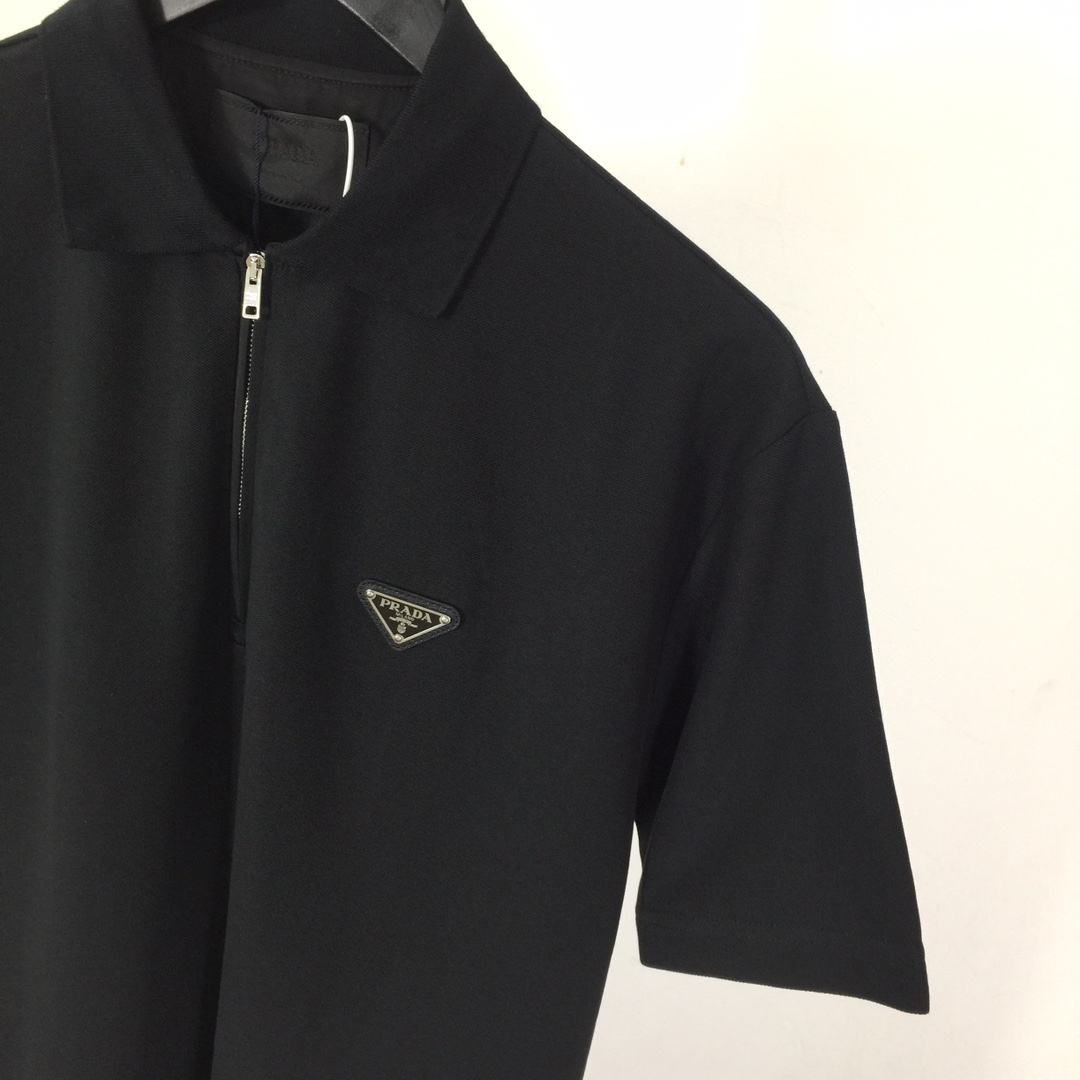 Prada Triangle-logo Cotton Polo Shirt - FashionPlug