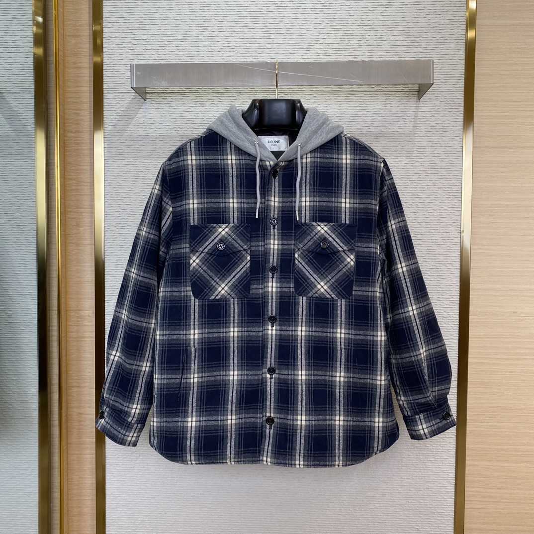 Celine Hooded Overshirt In Checked Cotton - FashionPlug