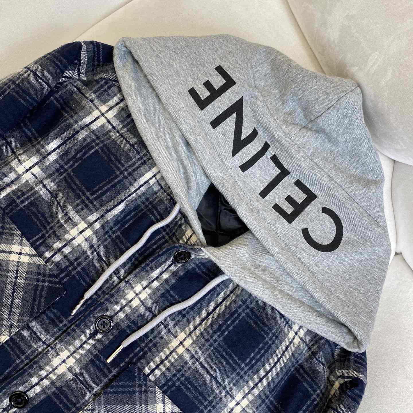 Celine Hooded Overshirt In Checked Cotton - FashionPlug