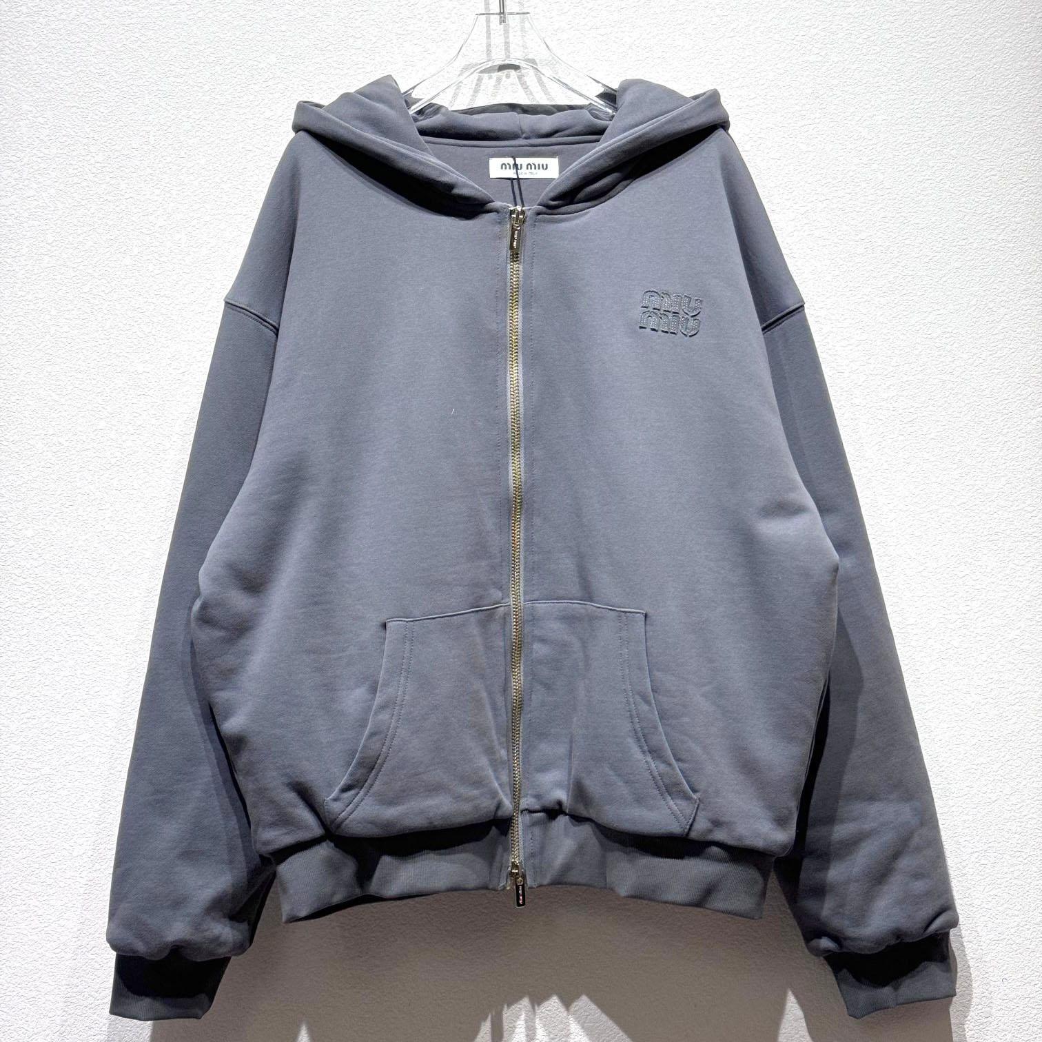 Miu Miu Garment-dyed Blouson Jacket With Embroidered Logo - FashionPlug