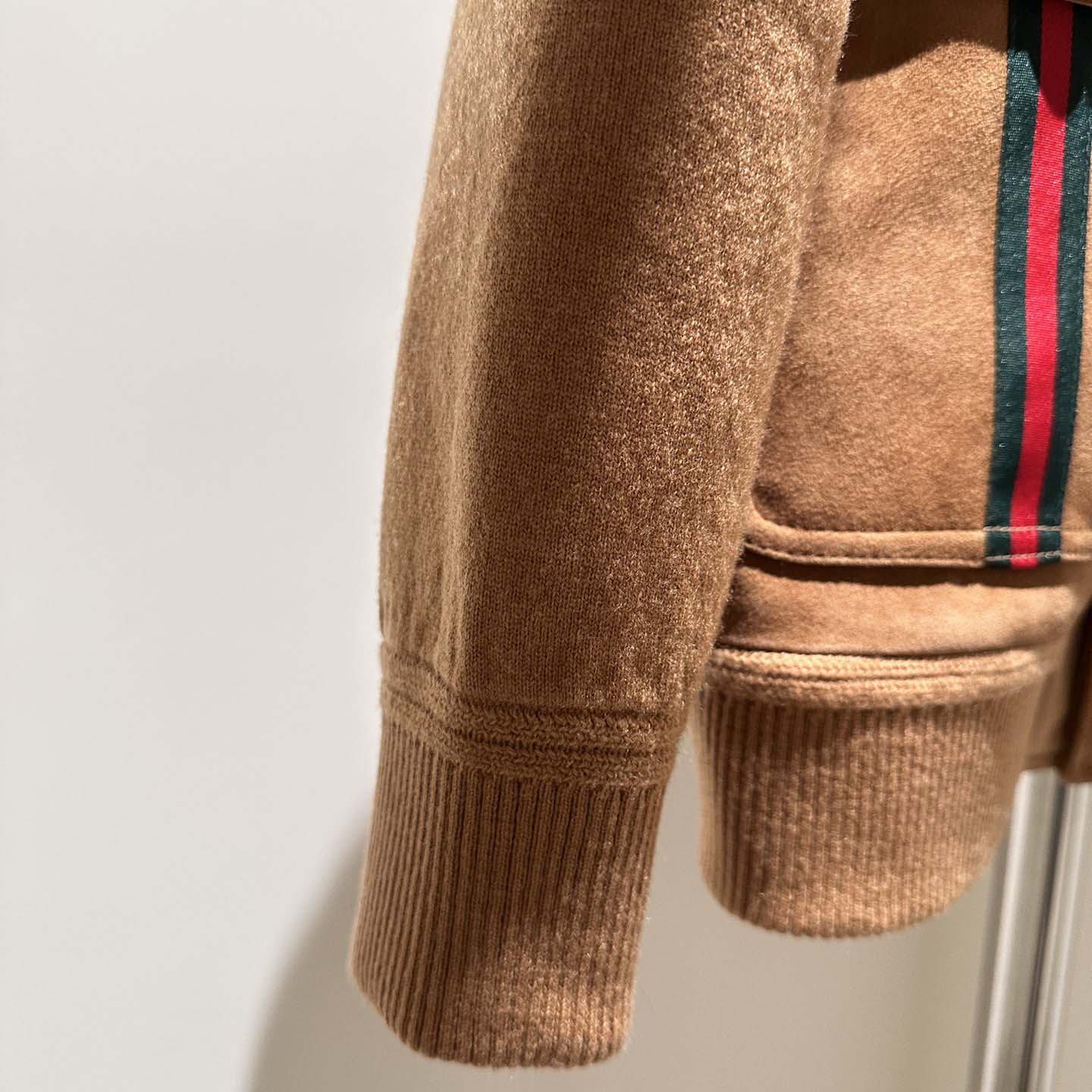 Gucci Suede Bomber Jacket With Web - FashionPlug