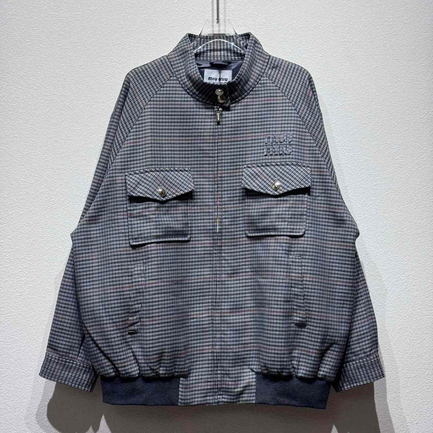 Miu Miu Check Logo Bomber Jacket - FashionPlug