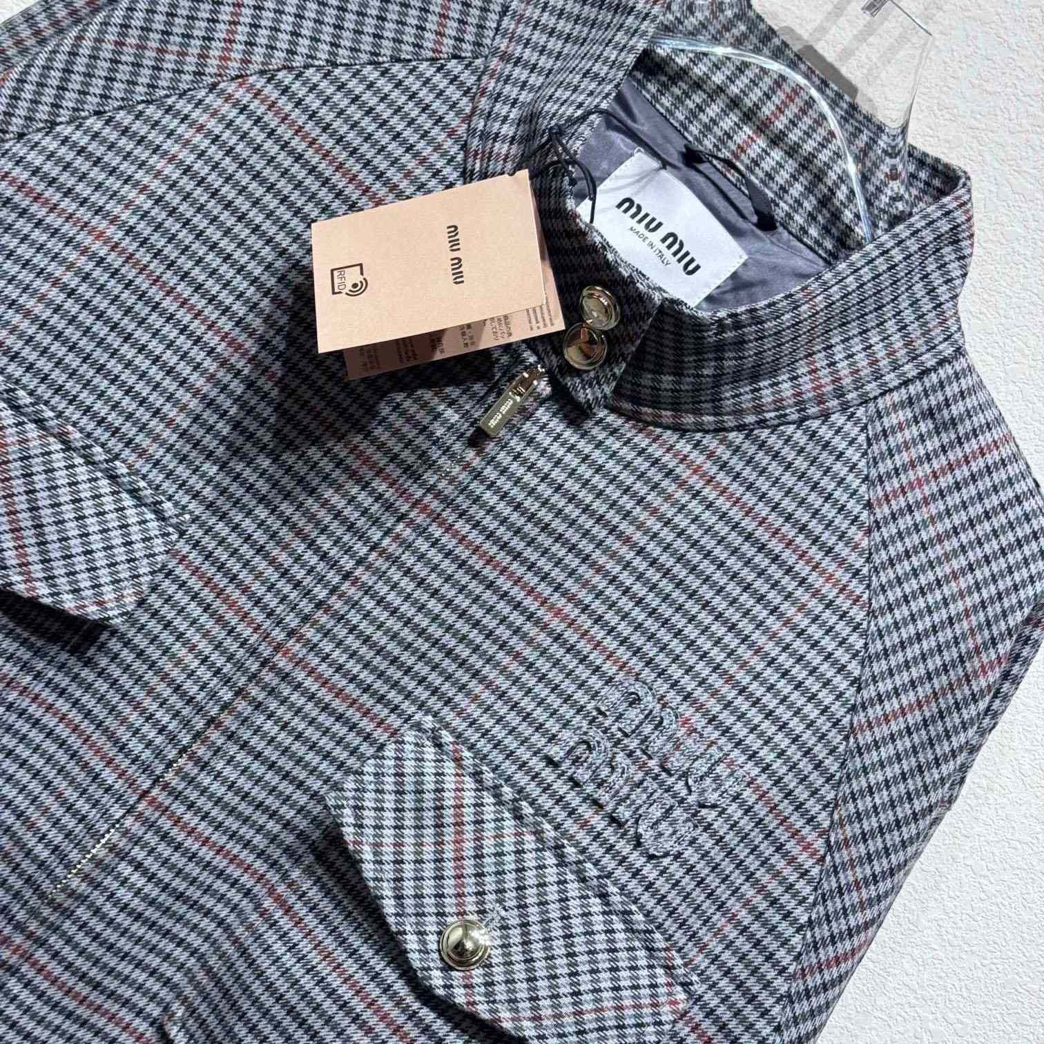 Miu Miu Check Logo Bomber Jacket - FashionPlug
