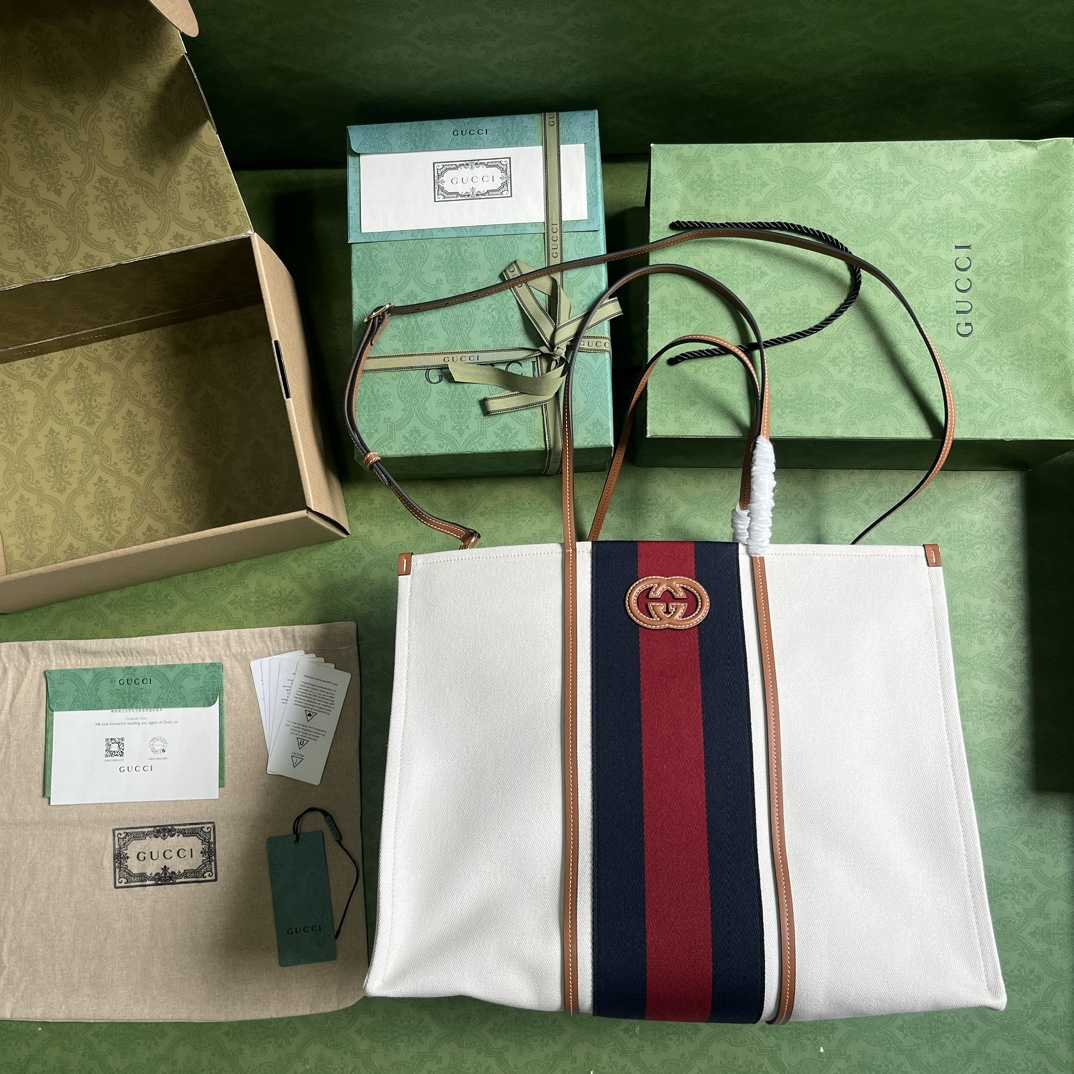 Gucci Interlocking G Large Canvas Tote Bag   44-35-22.5cm - FashionPlug