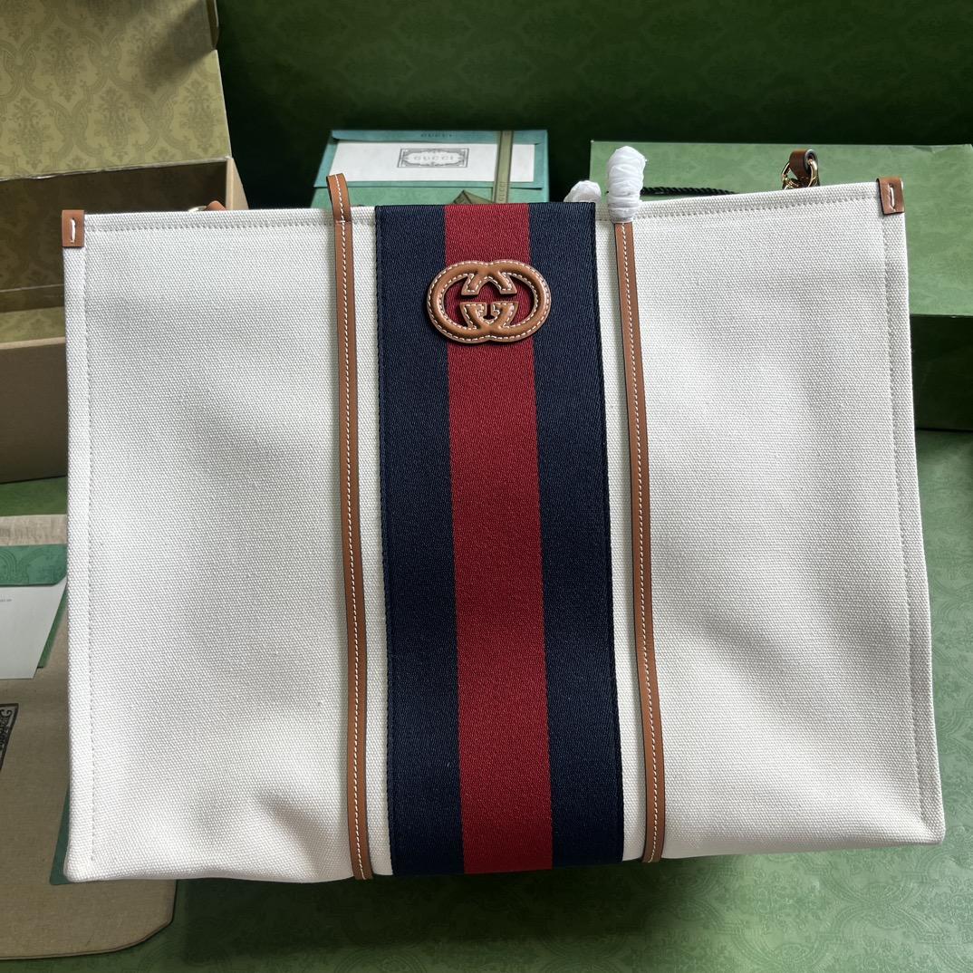 Gucci Interlocking G Large Canvas Tote Bag   44-35-22.5cm - FashionPlug