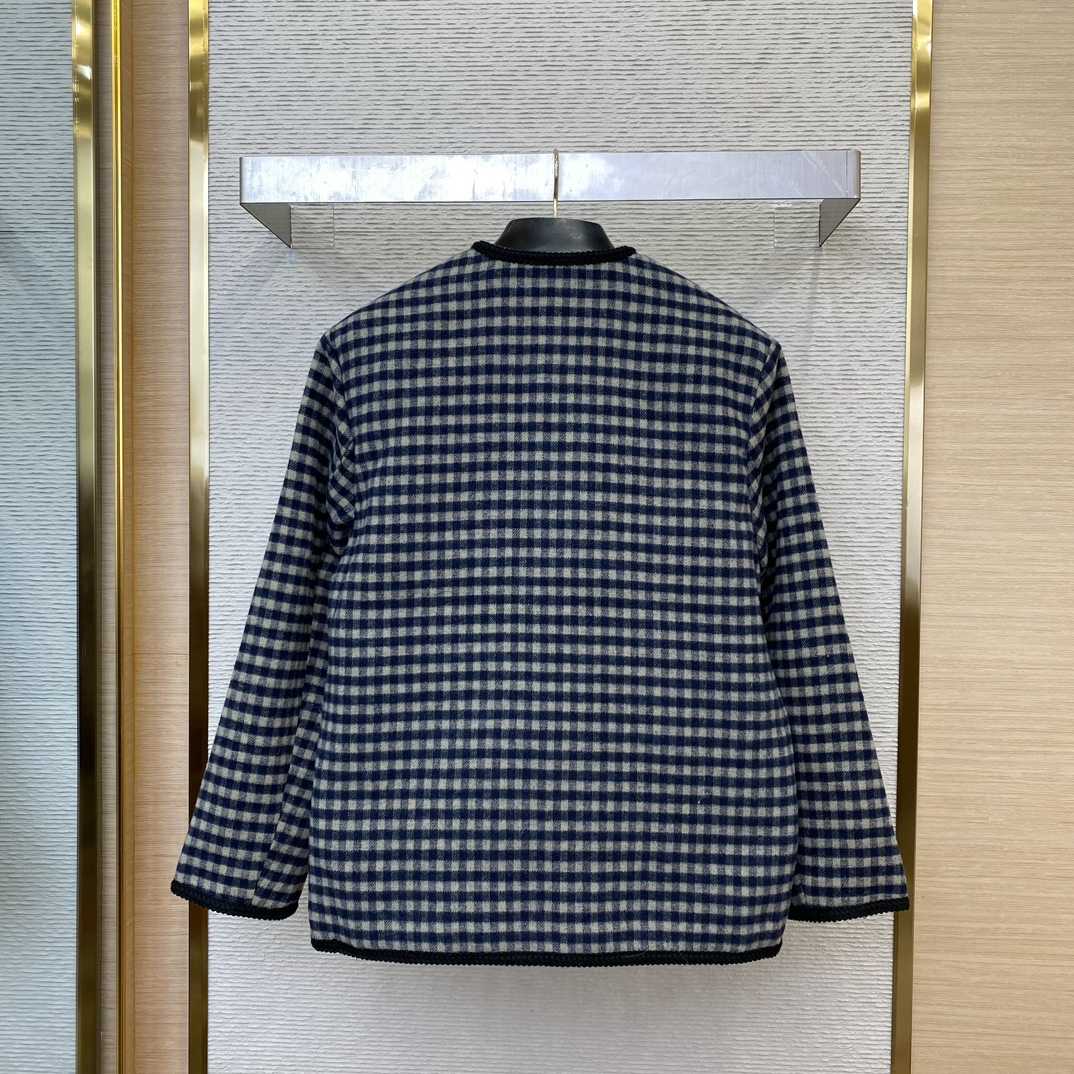 Gucci Wool Gingham Jacket With Interlocking G  - FashionPlug