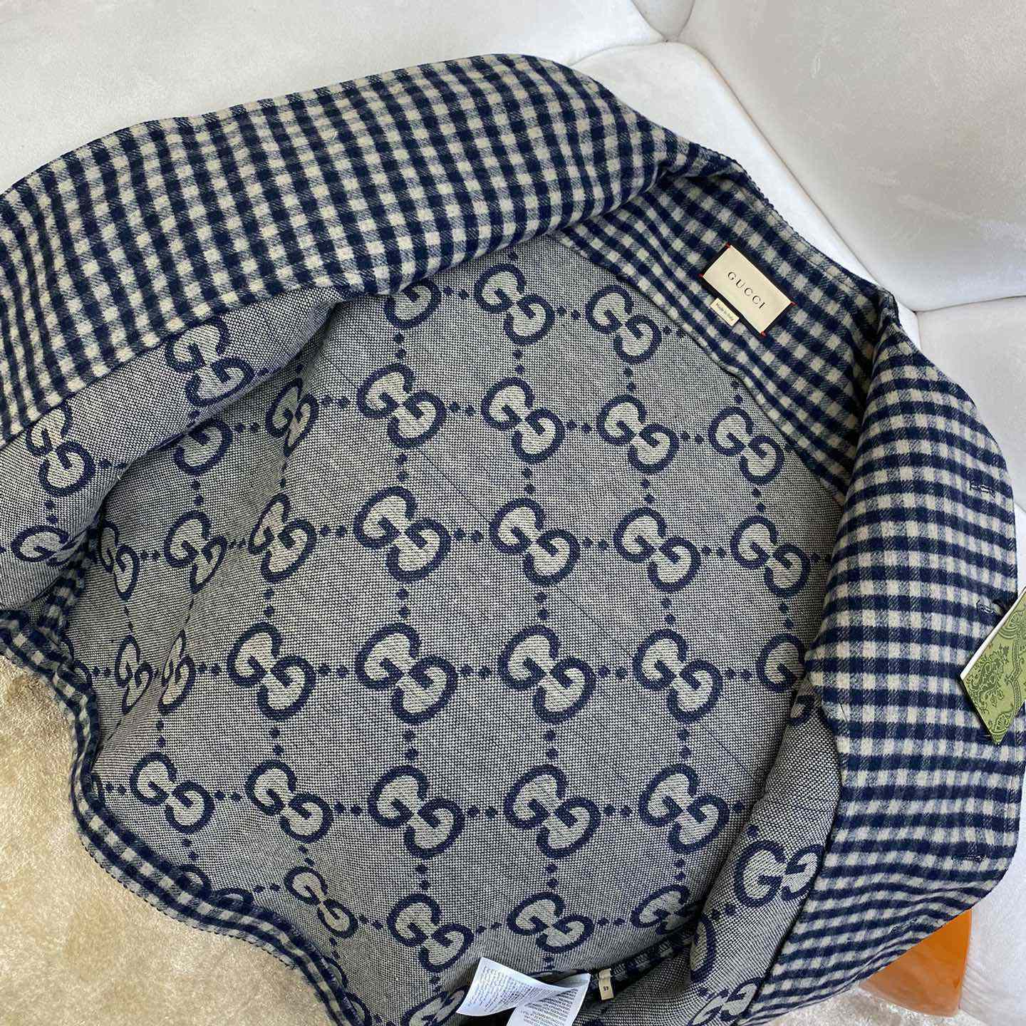 Gucci Wool Gingham Jacket With Interlocking G  - FashionPlug