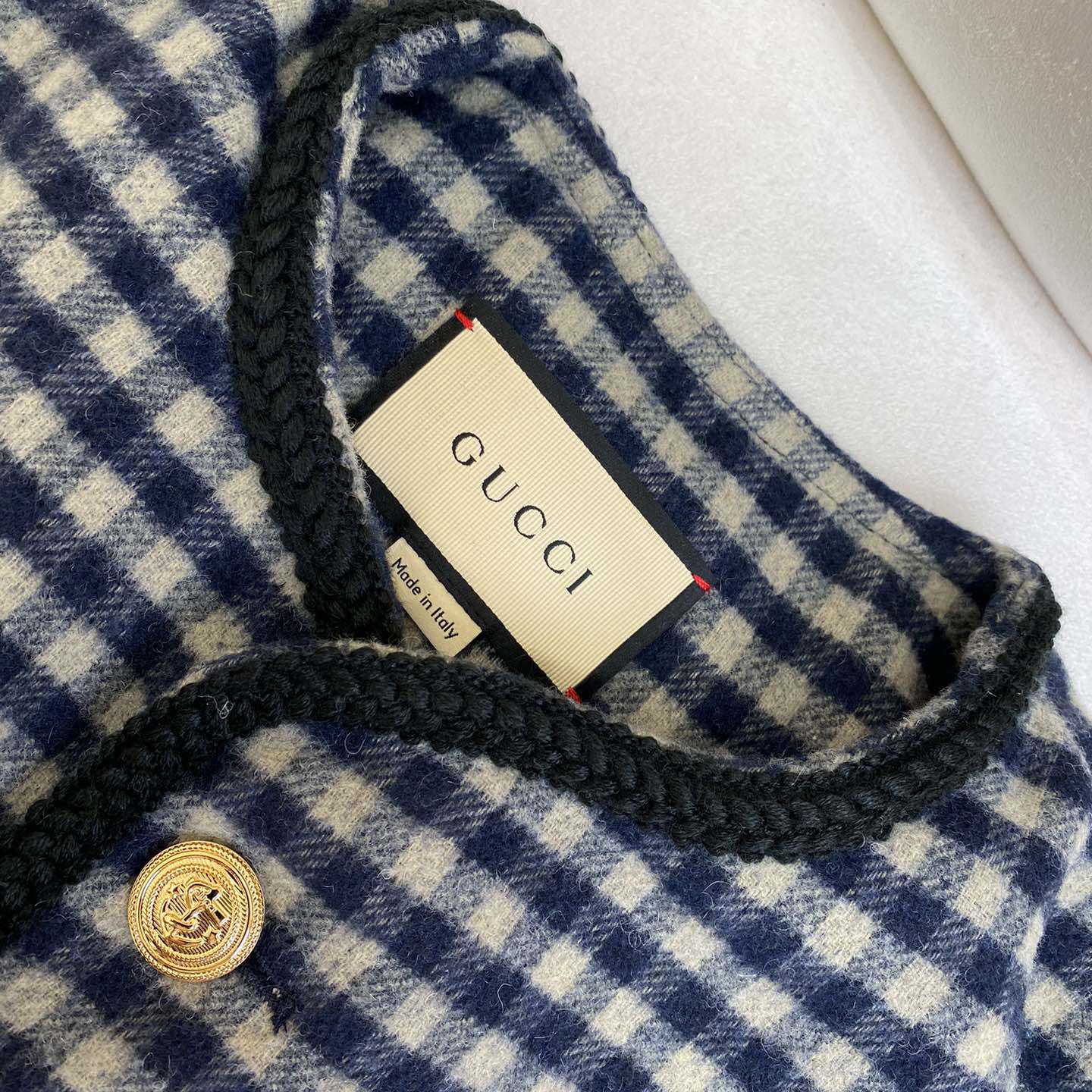 Gucci Wool Gingham Jacket With Interlocking G  - FashionPlug