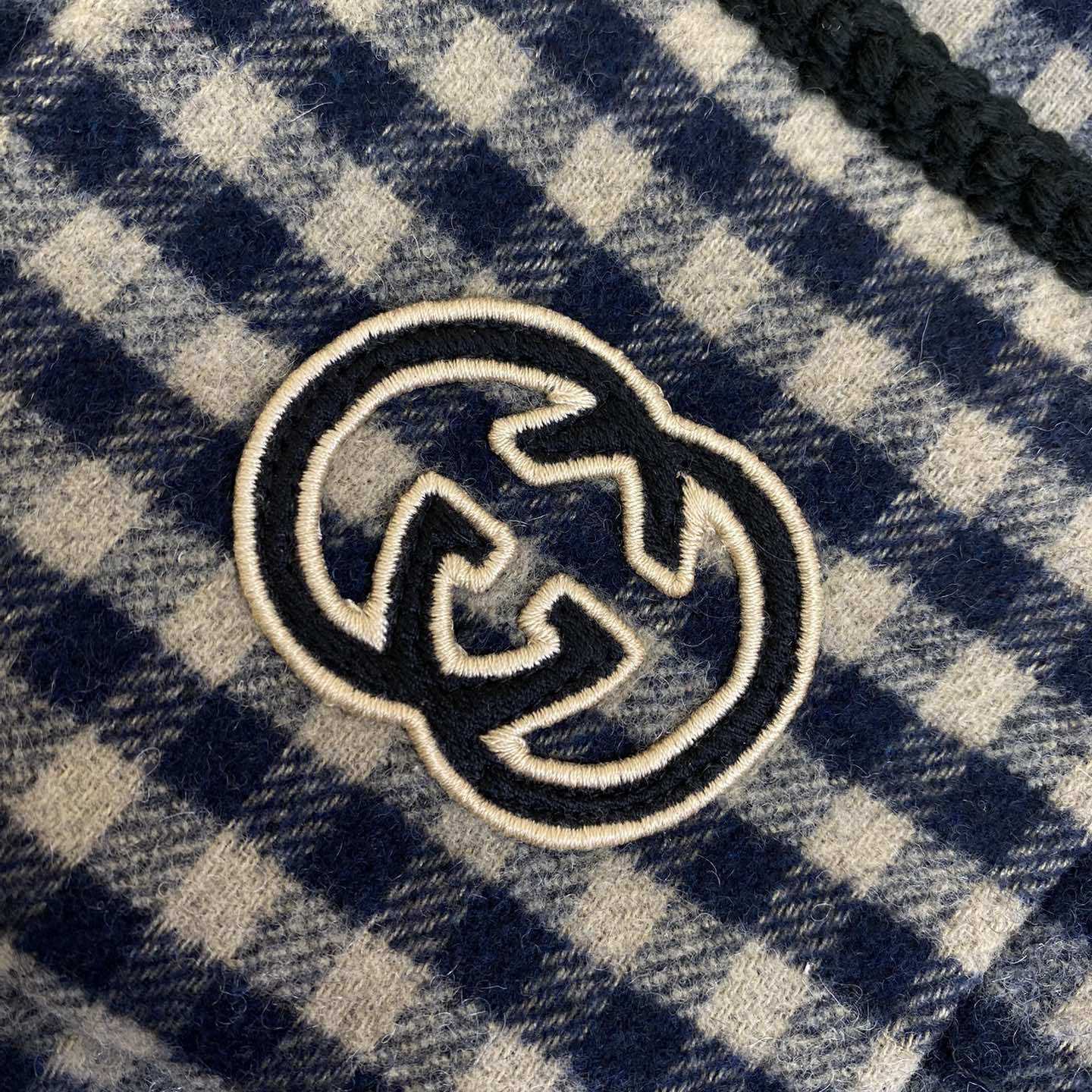 Gucci Wool Gingham Jacket With Interlocking G  - FashionPlug