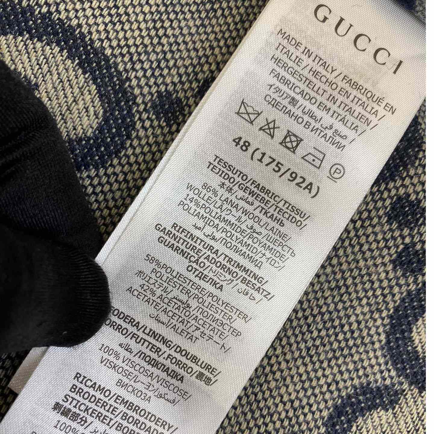 Gucci Wool Gingham Jacket With Interlocking G  - FashionPlug