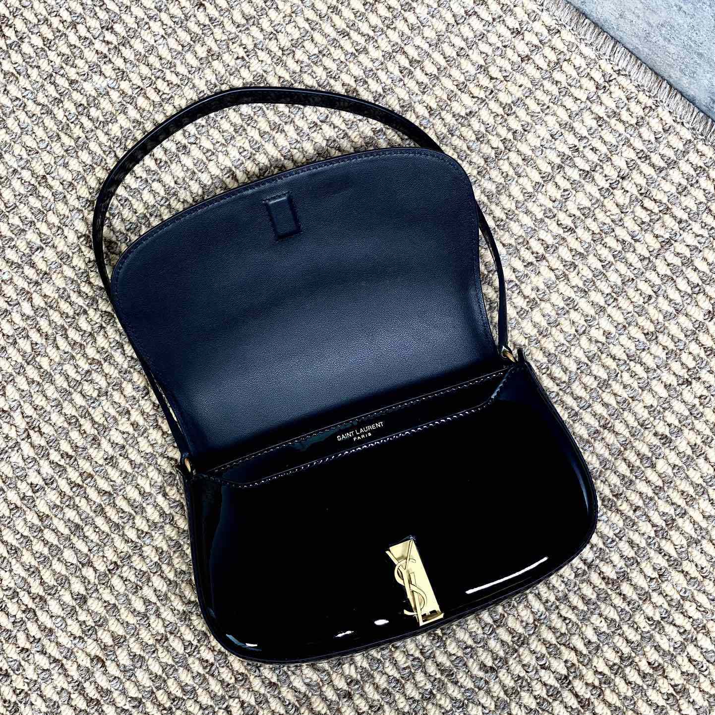 Saint Laurent Mini Voltaire In Patent Leather - FashionPlug