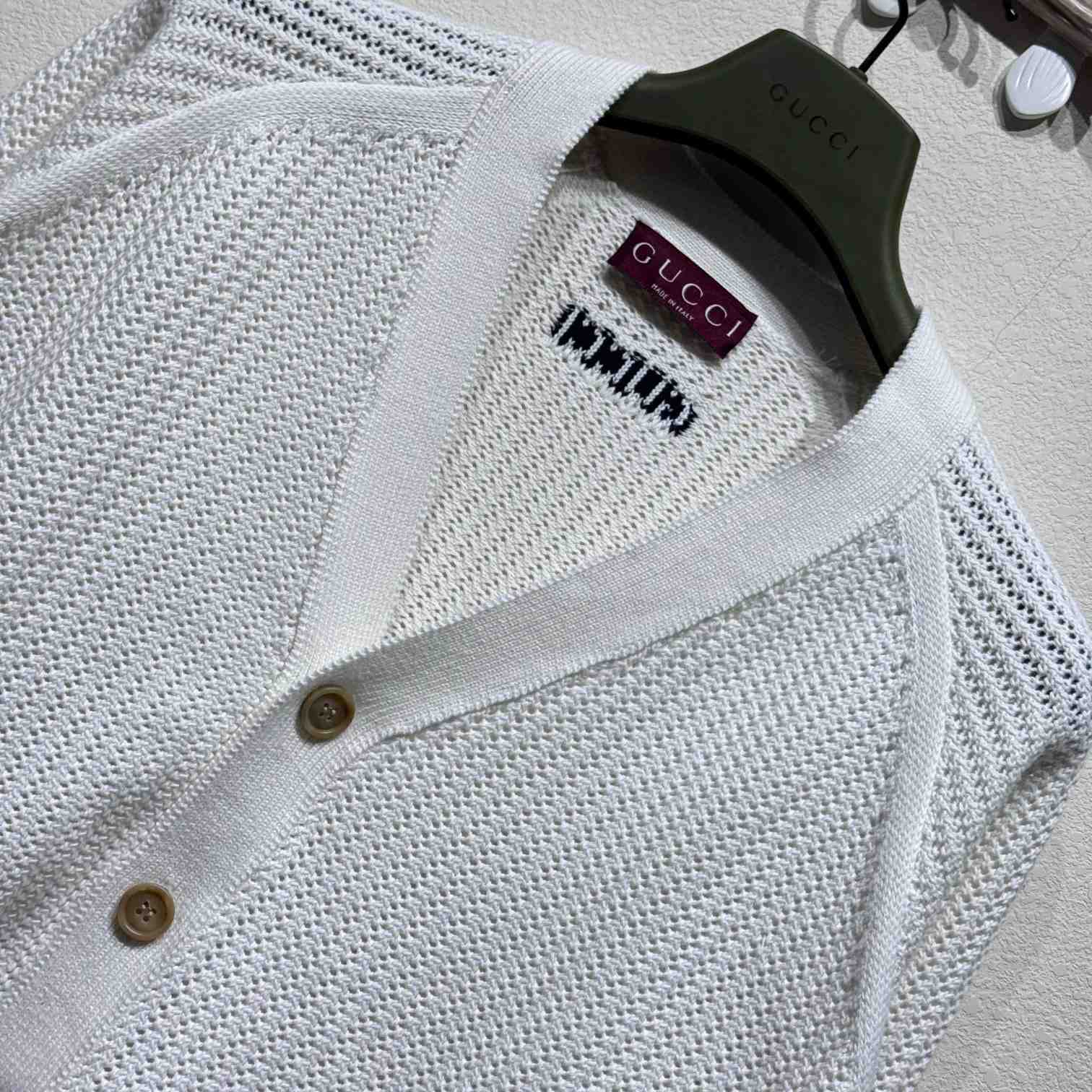 Gucci Ajour Cotton Knit Cardigan With Web - FashionPlug