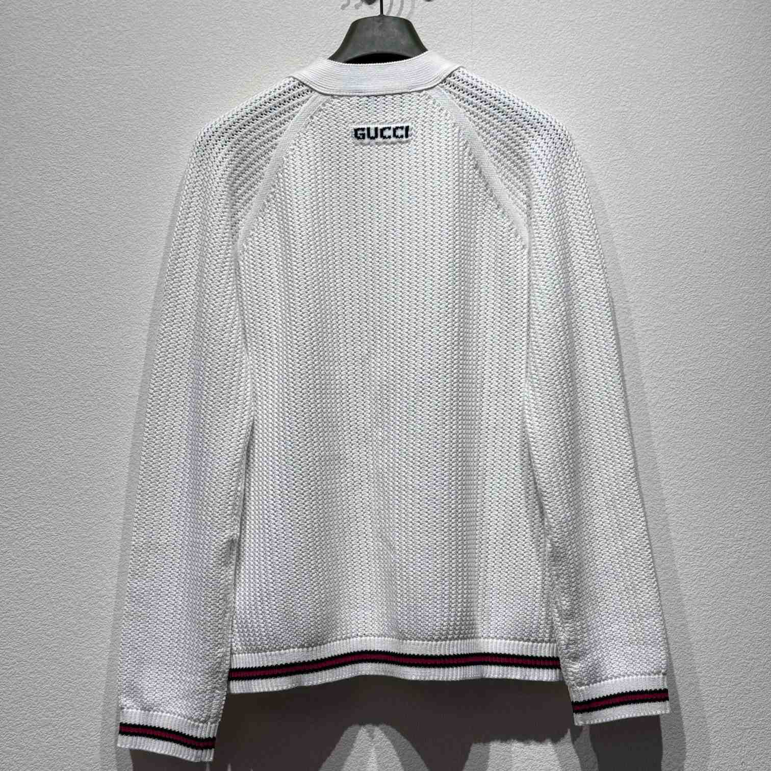 Gucci Ajour Cotton Knit Cardigan With Web - FashionPlug