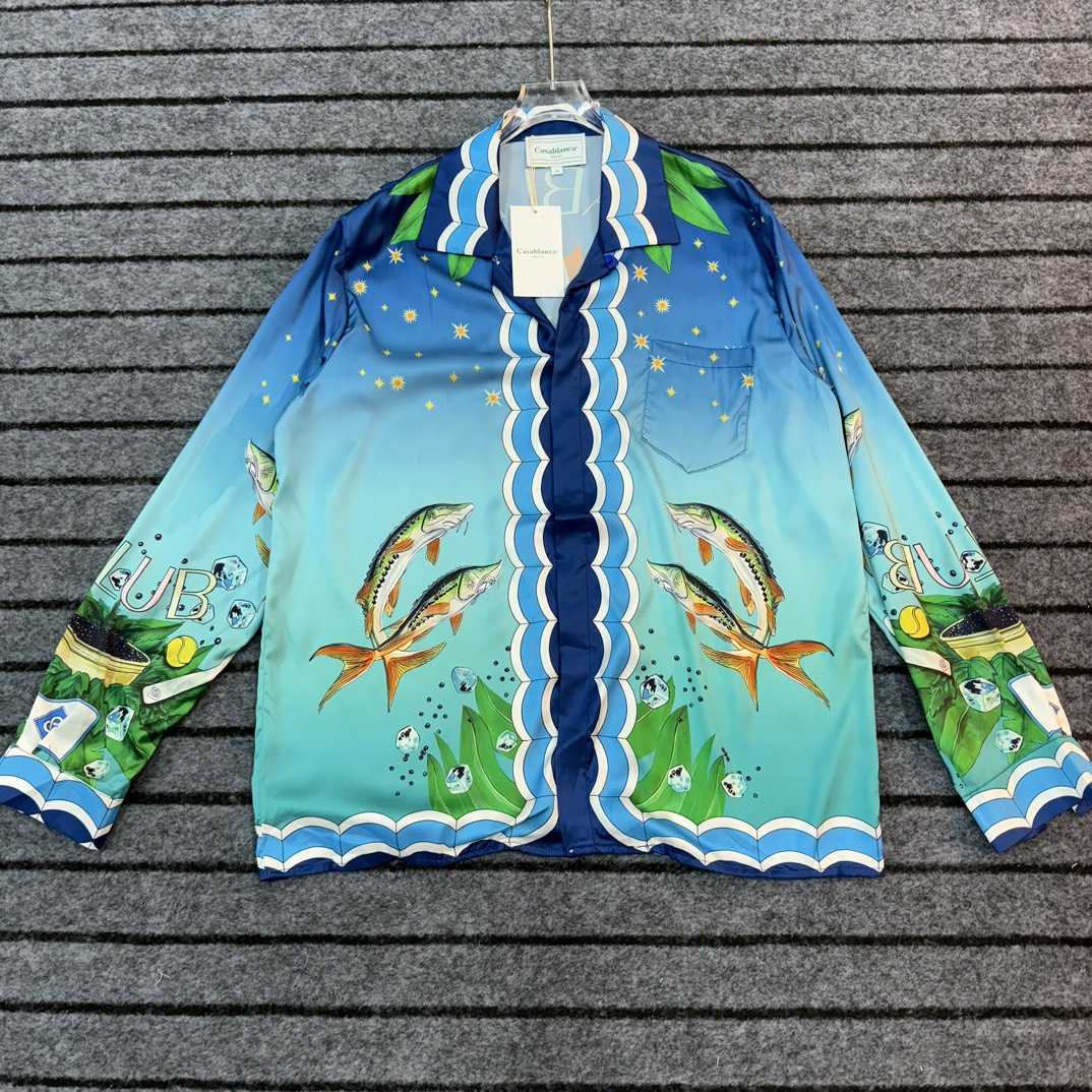 Casablanca x Caviar Kaspia Caviar Club Cuban Collar Silk Shirts - FashionPlug