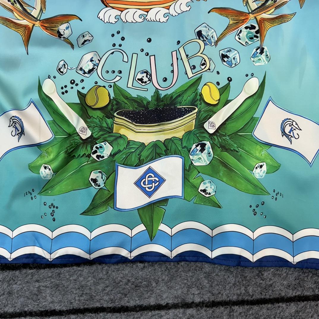 Casablanca x Caviar Kaspia Caviar Club Cuban Collar Silk Shirts - FashionPlug