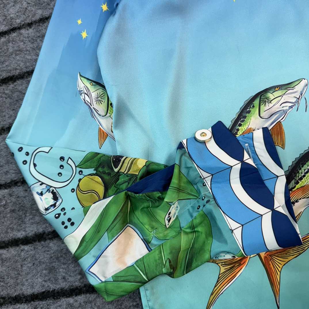 Casablanca x Caviar Kaspia Caviar Club Cuban Collar Silk Shirts - FashionPlug