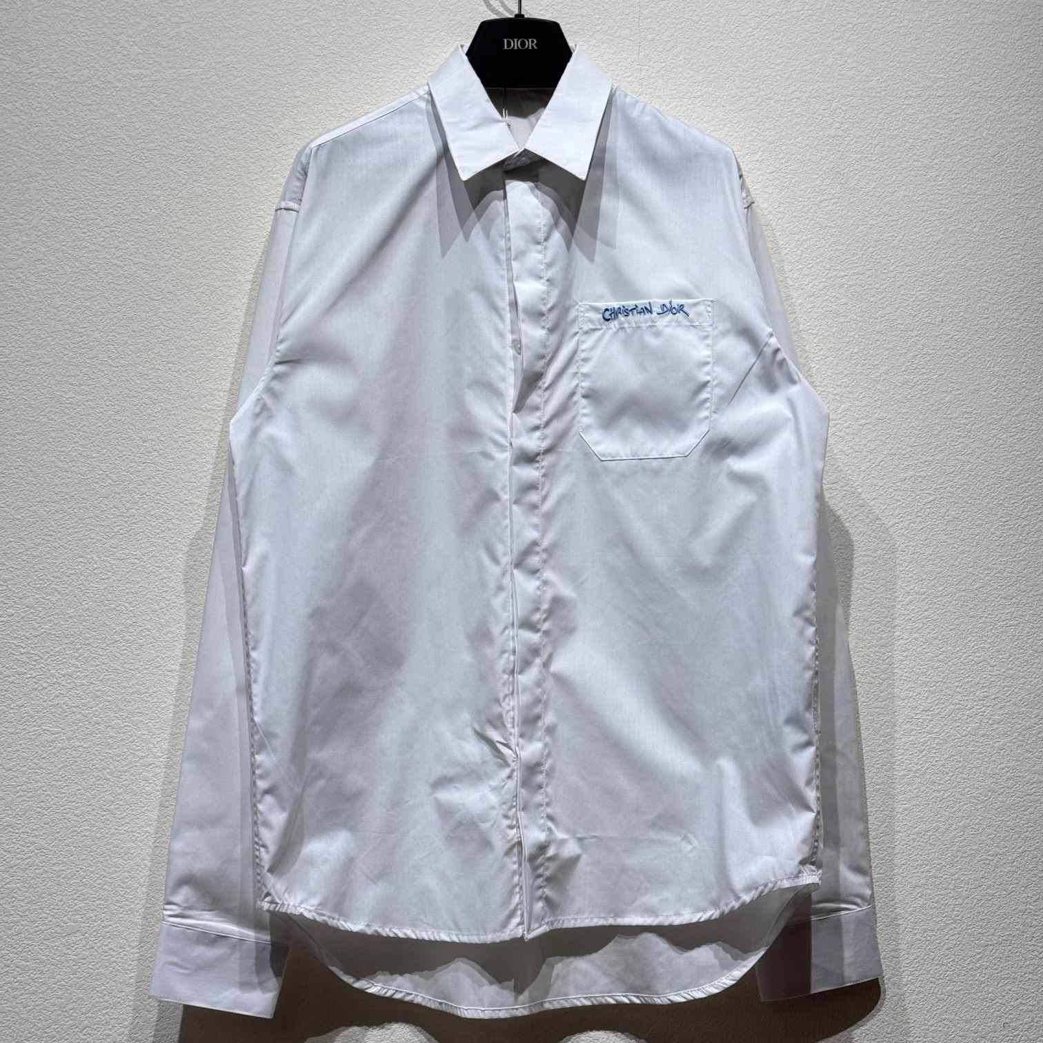 Christian Dior Tag Embroidery Shirt White Cotton Poplin - FashionPlug