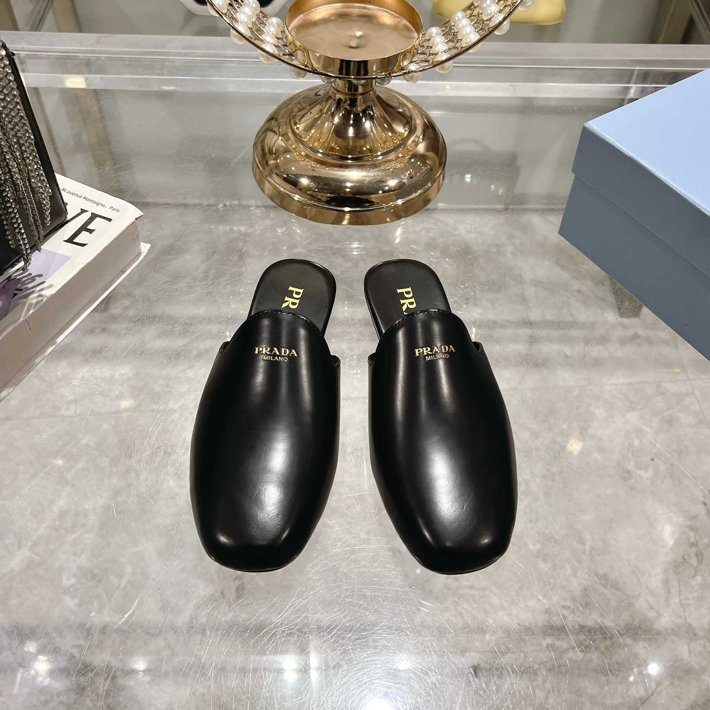 Prada Brushed Leather Slippers - FashionPlug