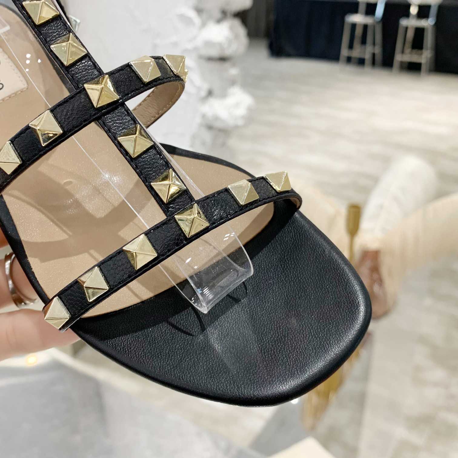 Valenti Rockstud Flat calfskin Sandal With Straps  - FashionPlug