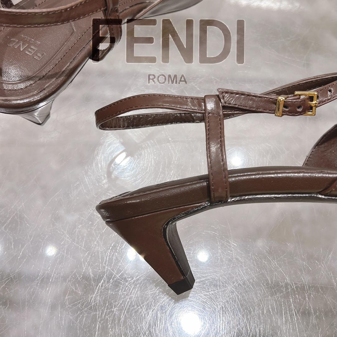 Fendi FFold Brown Eel Leather Low-heeled Slingbacks - FashionPlug