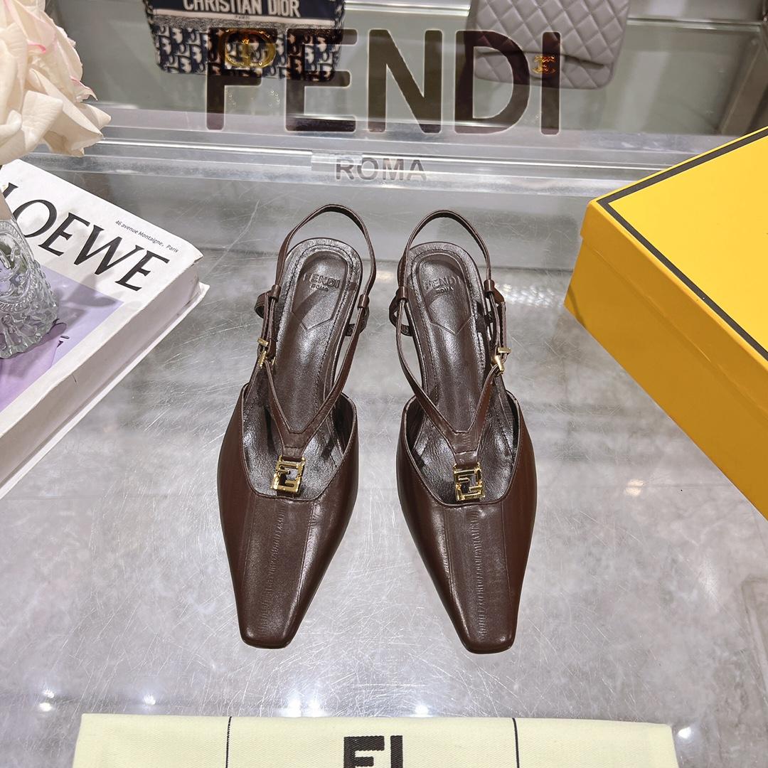 Fendi FFold Brown Eel Leather Low-heeled Slingbacks - FashionPlug