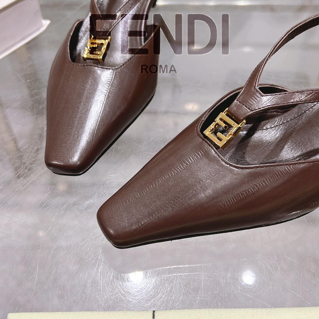 Fendi FFold Brown Eel Leather Low-heeled Slingbacks - FashionPlug