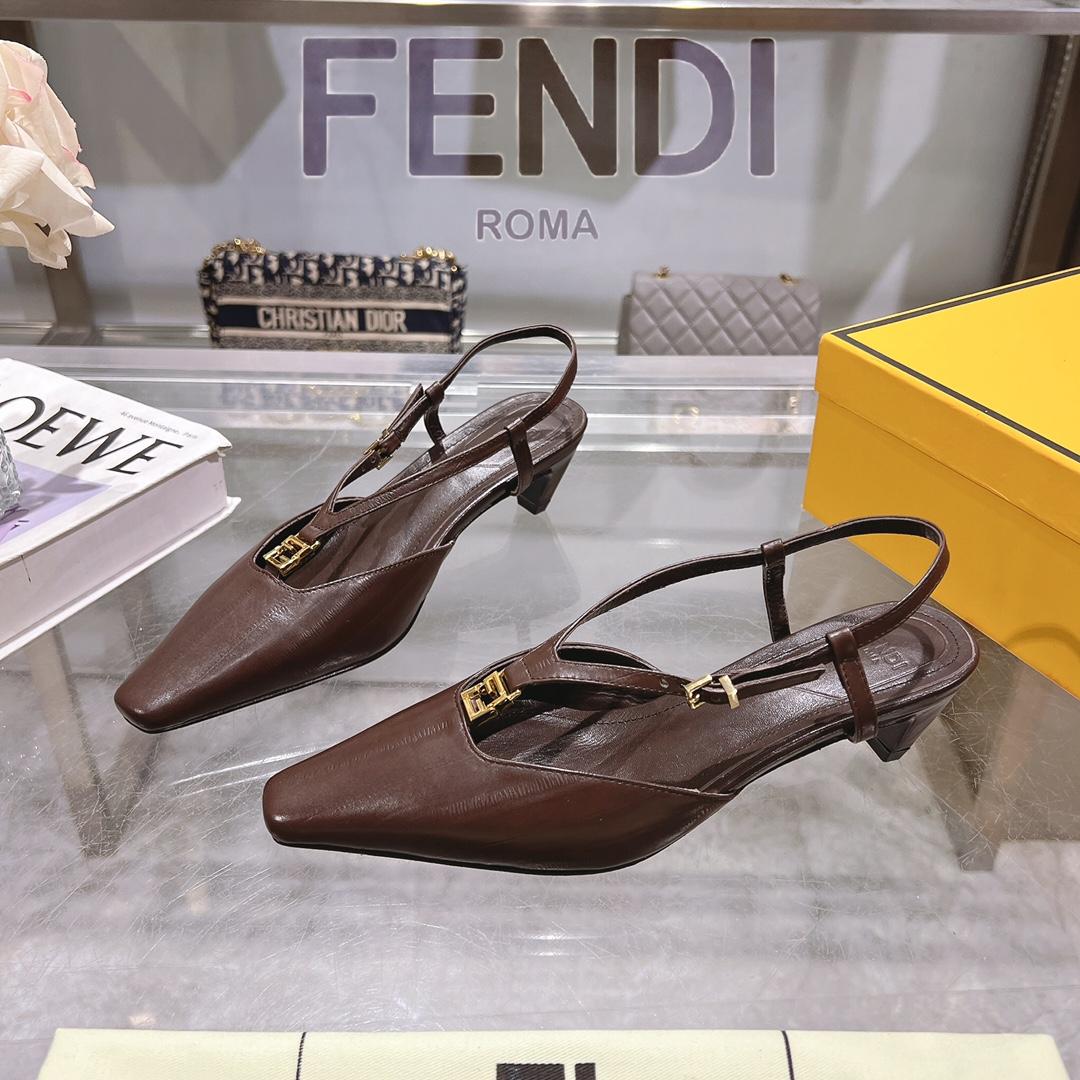 Fendi FFold Brown Eel Leather Low-heeled Slingbacks - FashionPlug