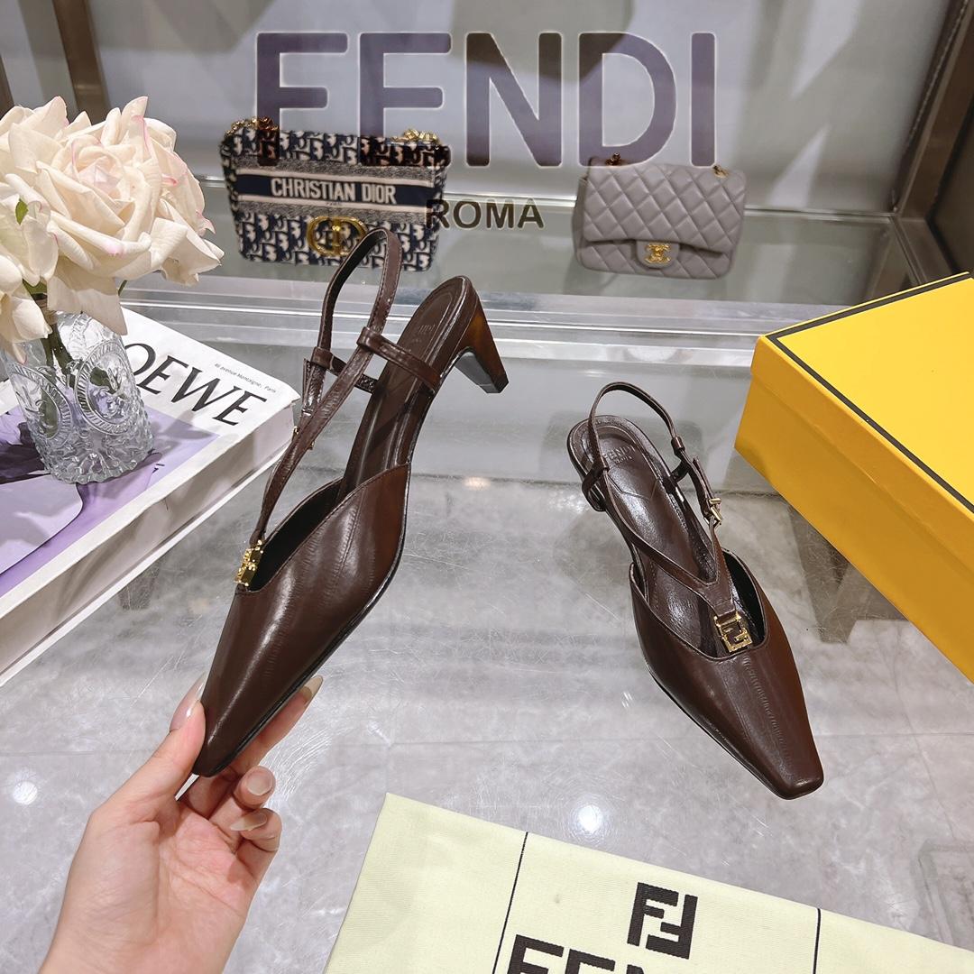 Fendi FFold Brown Eel Leather Low-heeled Slingbacks - FashionPlug