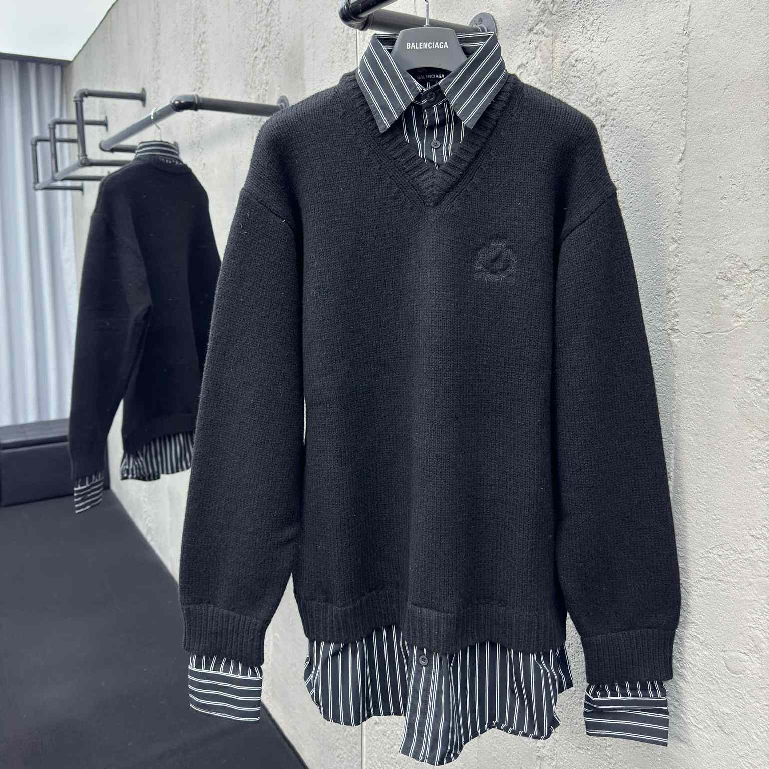 Balenciaga Layered Shirt V-Neck Sweater In Black - FashionPlug