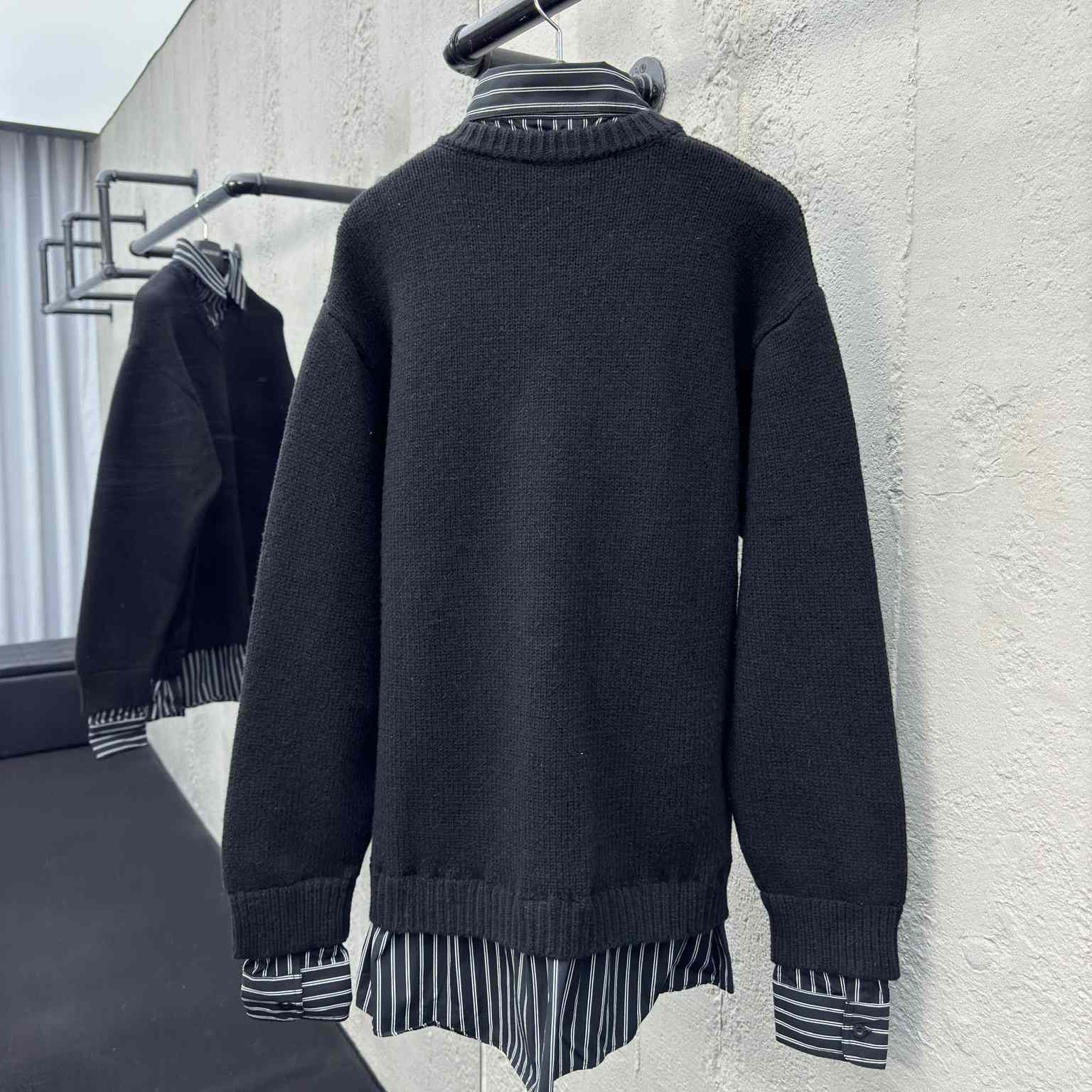 Balenciaga Layered Shirt V-Neck Sweater In Black - FashionPlug