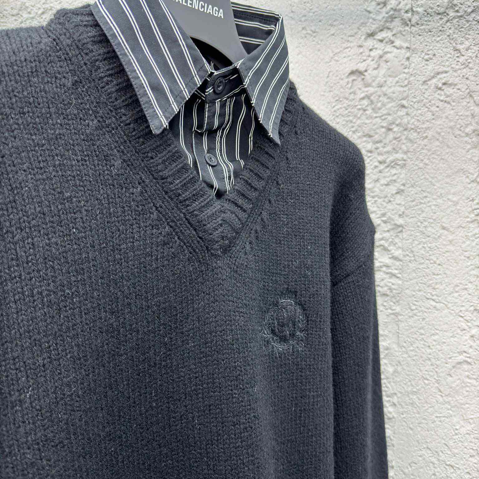 Balenciaga Layered Shirt V-Neck Sweater In Black - FashionPlug