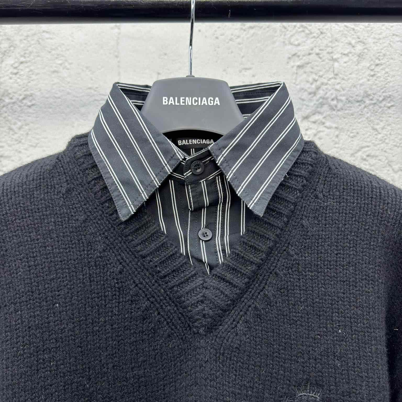 Balenciaga Layered Shirt V-Neck Sweater In Black - FashionPlug