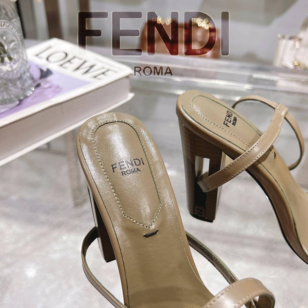 Fendi Delfina Green FF Nappa Leather High-heeled Sandals - FashionPlug