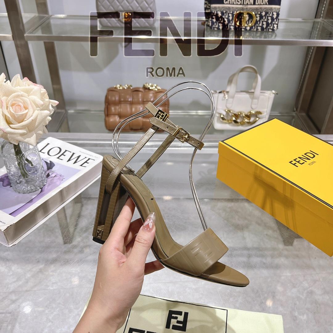 Fendi Delfina Green FF Nappa Leather High-heeled Sandals - FashionPlug