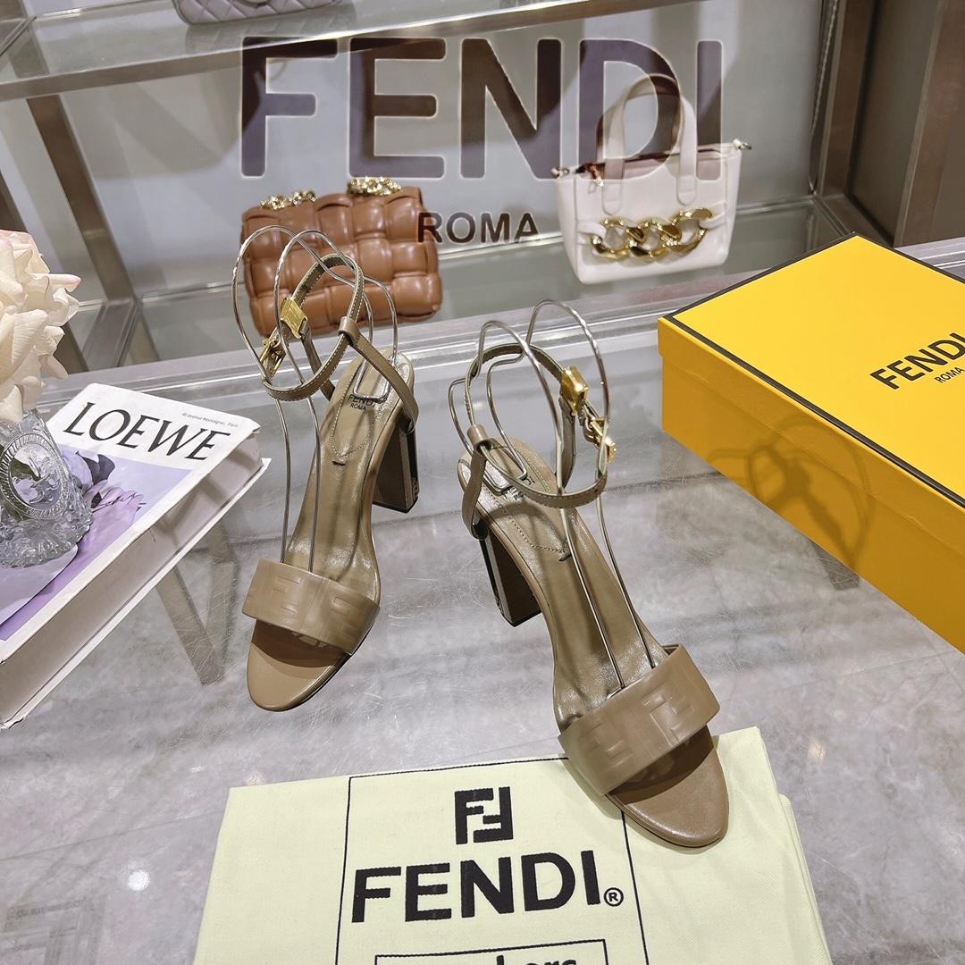 Fendi Delfina Green FF Nappa Leather High-heeled Sandals - FashionPlug