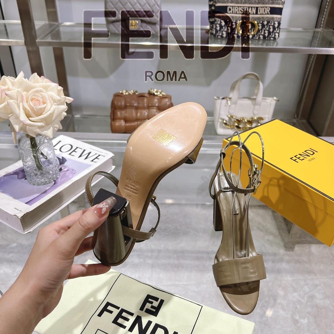 Fendi Delfina Green FF Nappa Leather High-heeled Sandals - FashionPlug