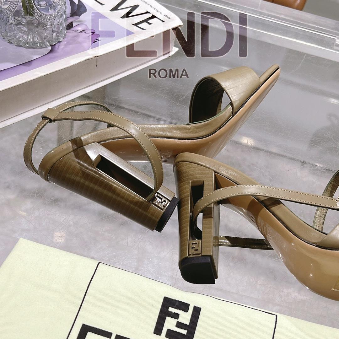 Fendi Delfina Green FF Nappa Leather High-heeled Sandals - FashionPlug