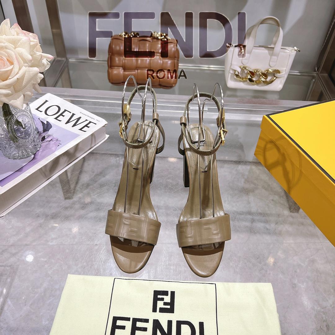 Fendi Delfina Green FF Nappa Leather High-heeled Sandals - FashionPlug