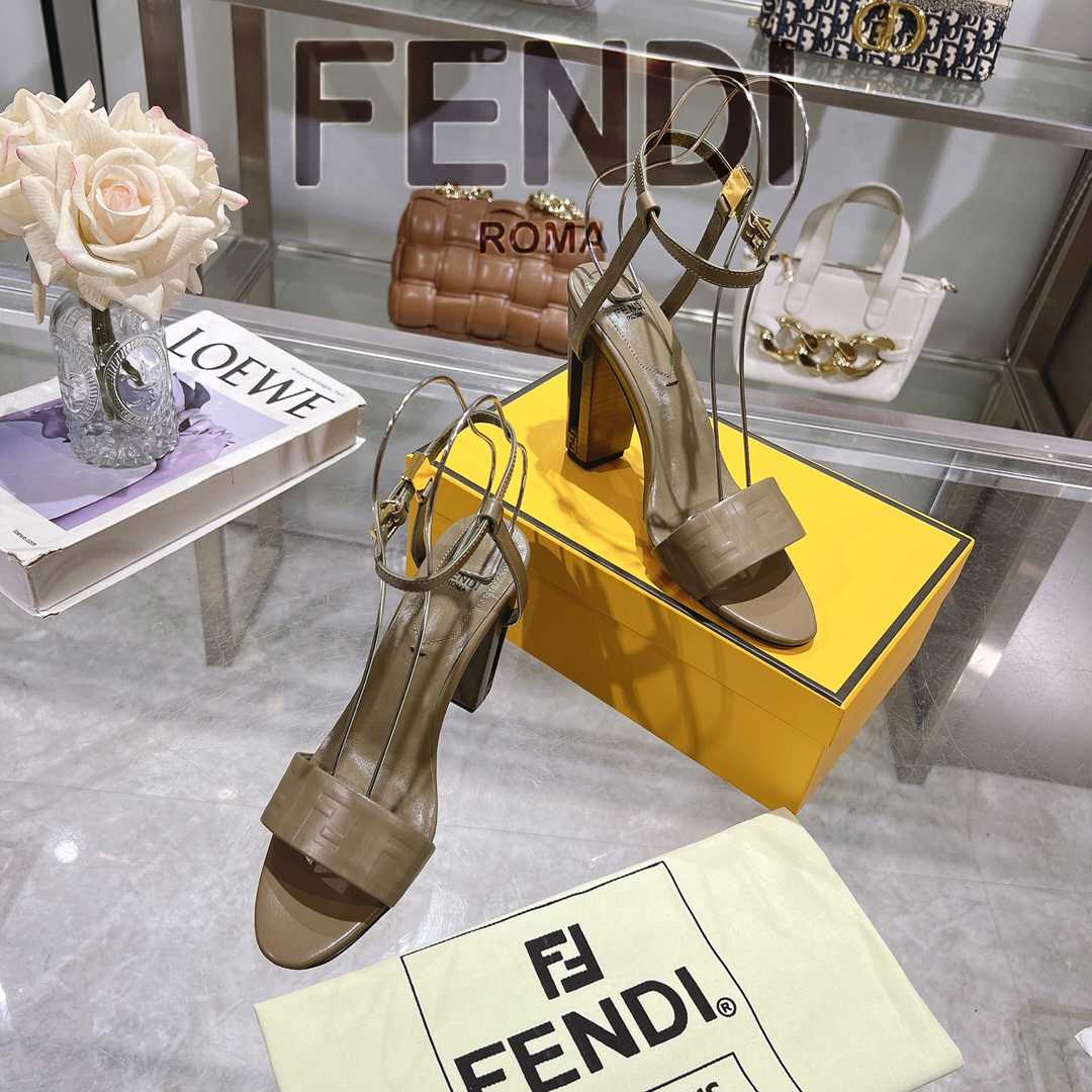 Fendi Delfina Green FF Nappa Leather High-heeled Sandals - FashionPlug