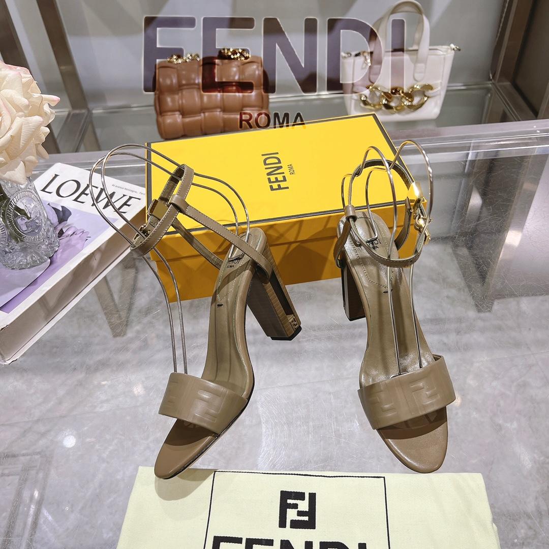 Fendi Delfina Green FF Nappa Leather High-heeled Sandals - FashionPlug