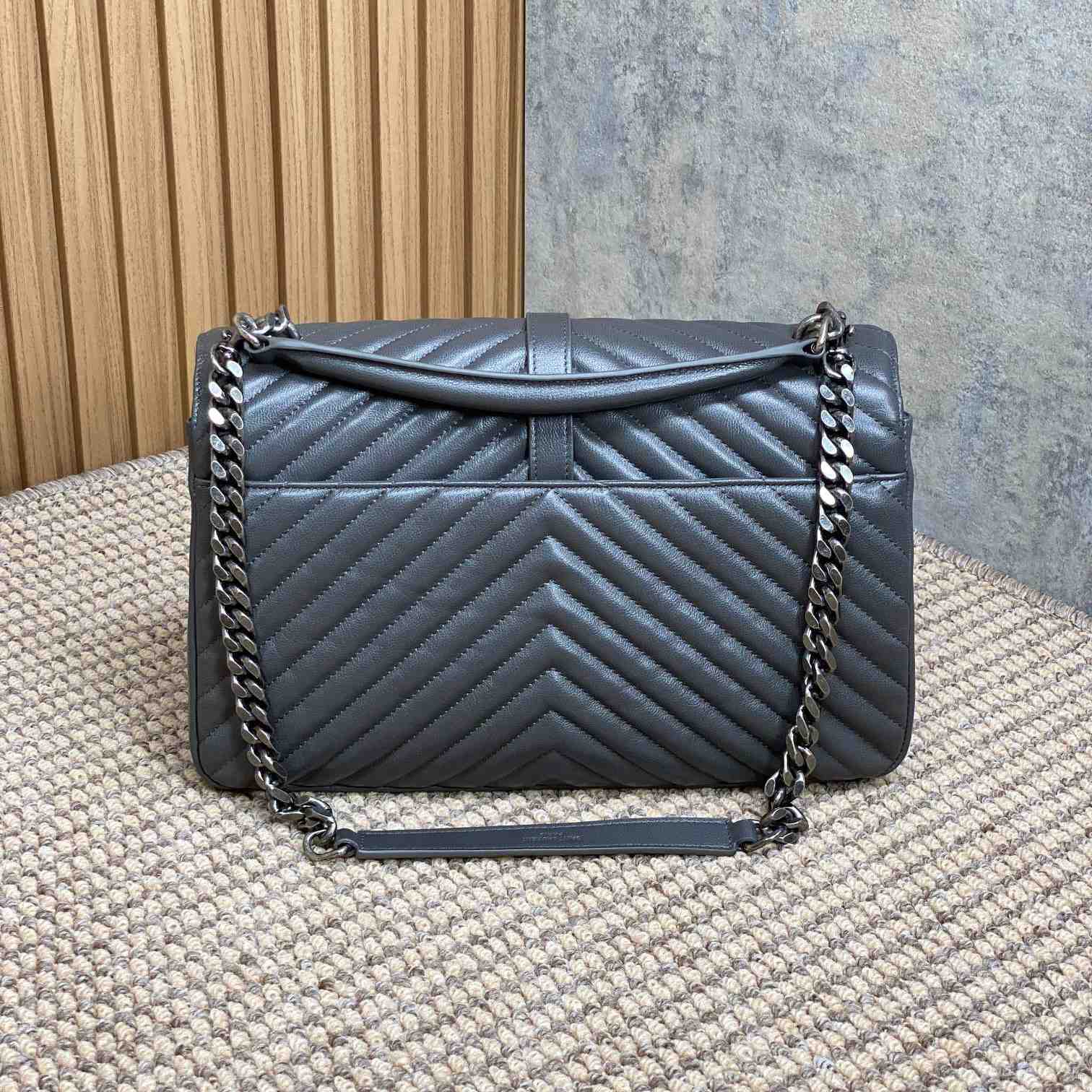 Saint Laurent Gray Matelassé Sheepskin Large College Bag  32cm - FashionPlug