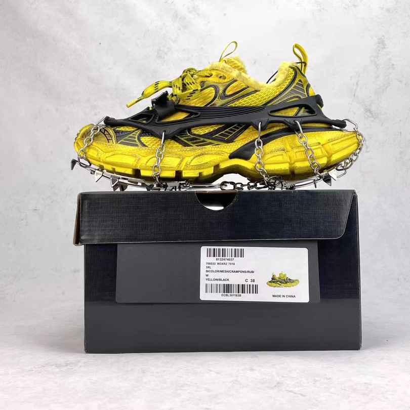 Balenciaga 3XL Ski Sneaker In Yellow And Black Mesh And Polyurethane - FashionPlug