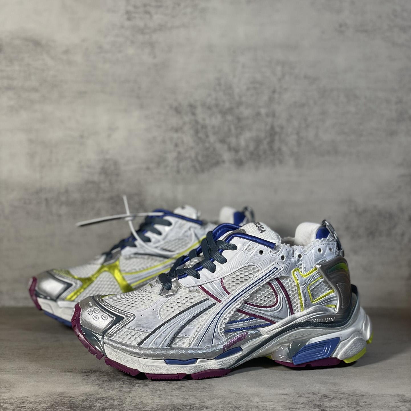 Balenciaga Runner Sneaker In Taupe And Blue Polyurethane And Polyester - FashionPlug