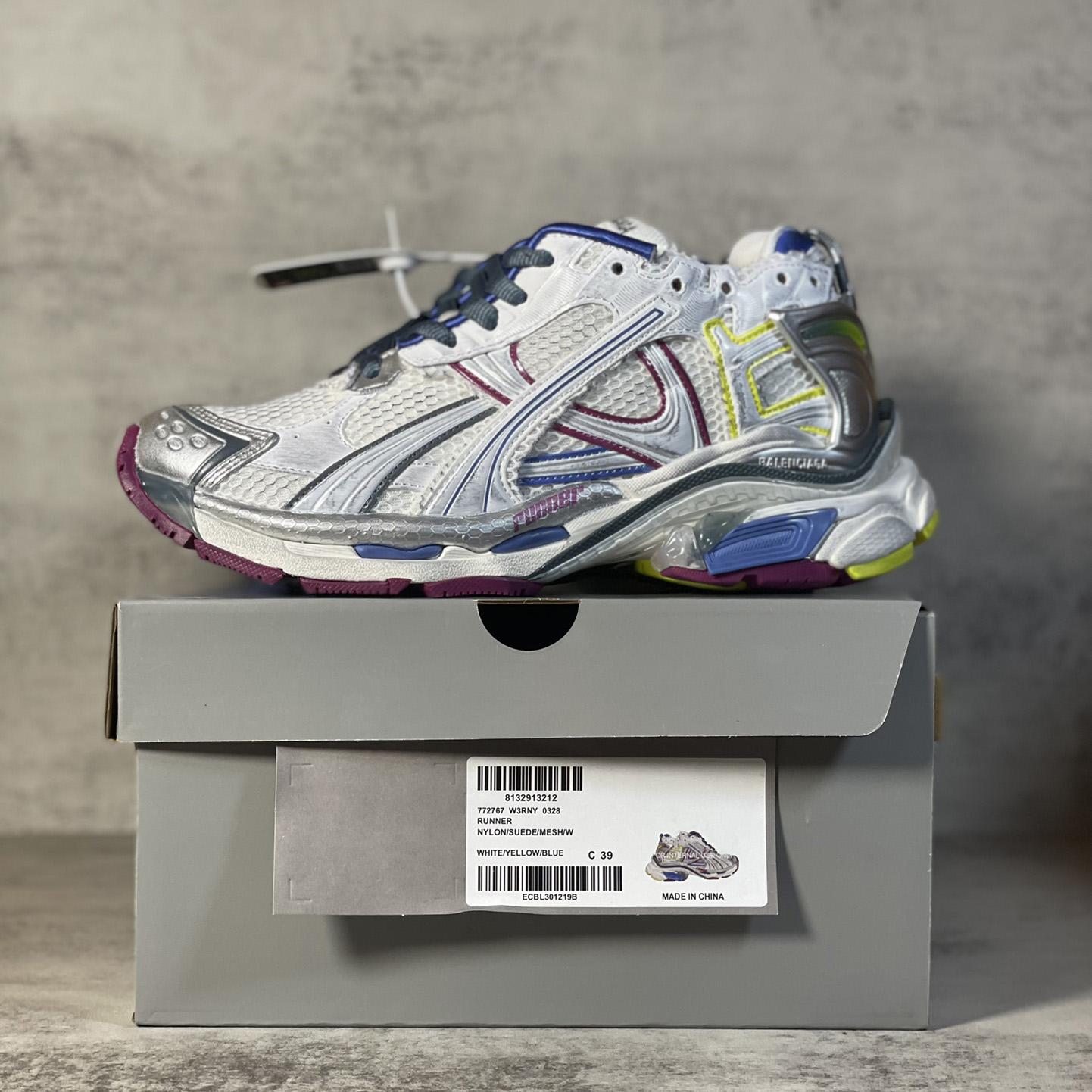Balenciaga Runner Sneaker In Taupe And Blue Polyurethane And Polyester - FashionPlug