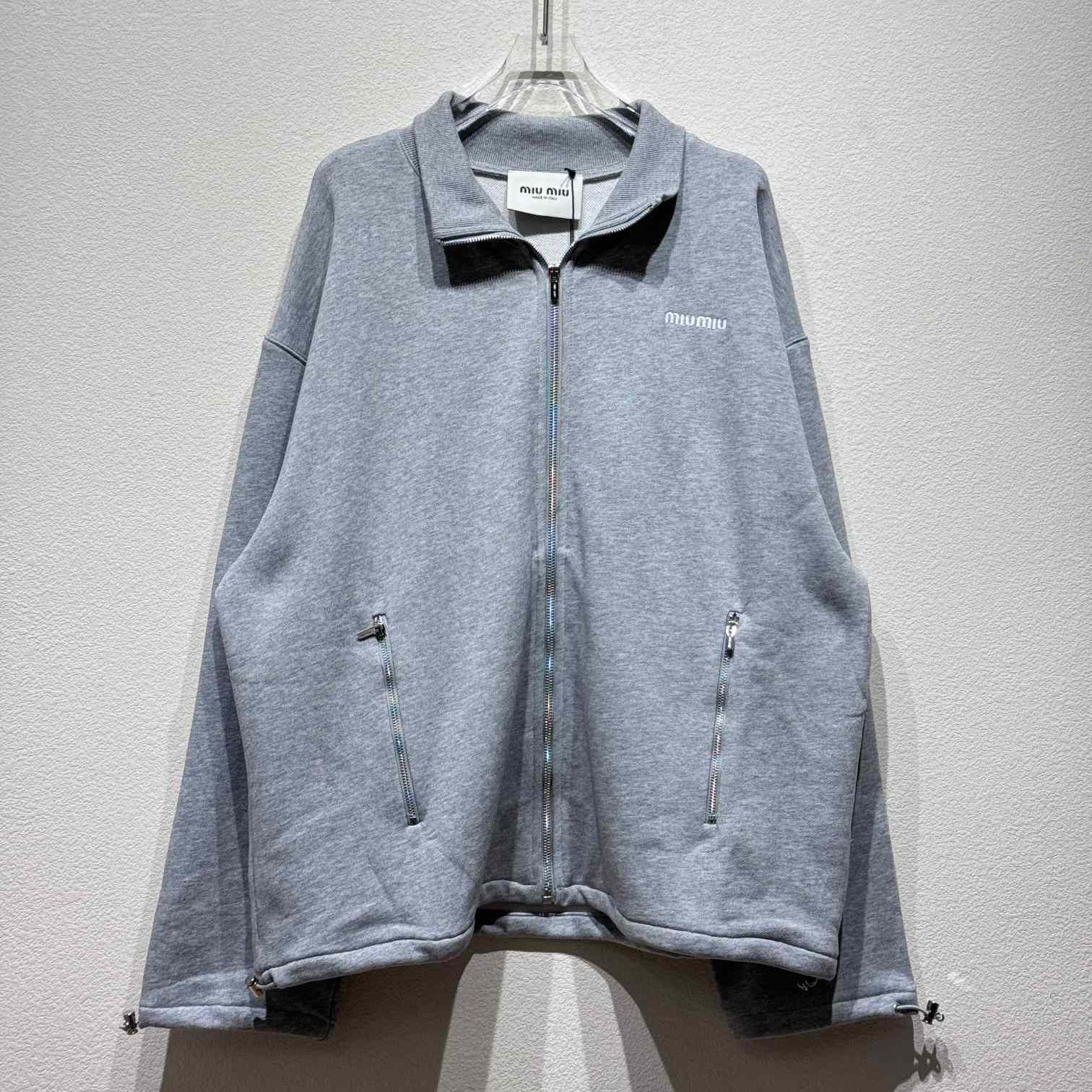 Miu Miu Cotton Fleece Zipper Sweatshirt - FashionPlug