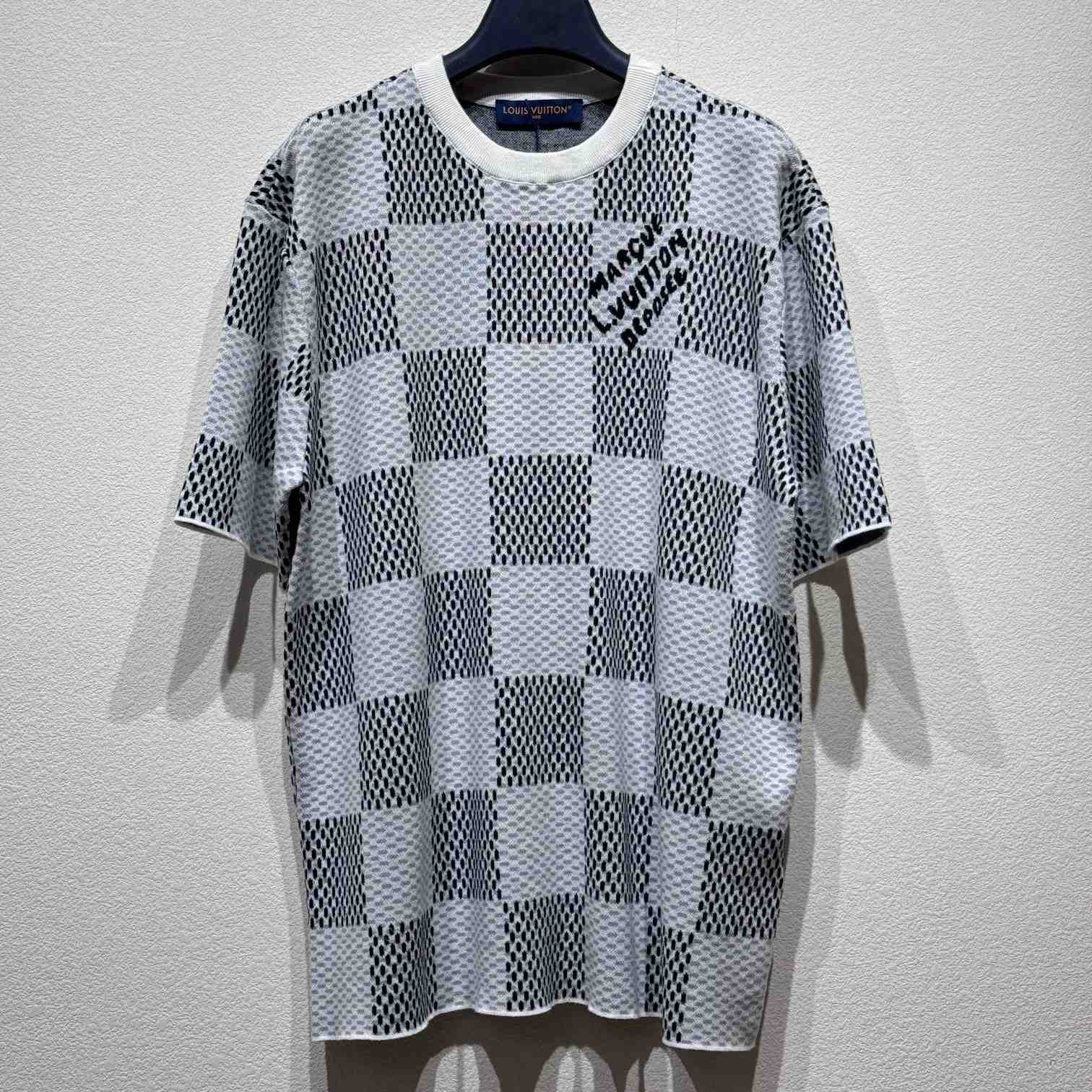 Louis Vuitton Damier Jacquard Short-Sleeved Crewneck   1AHEB7 - FashionPlug