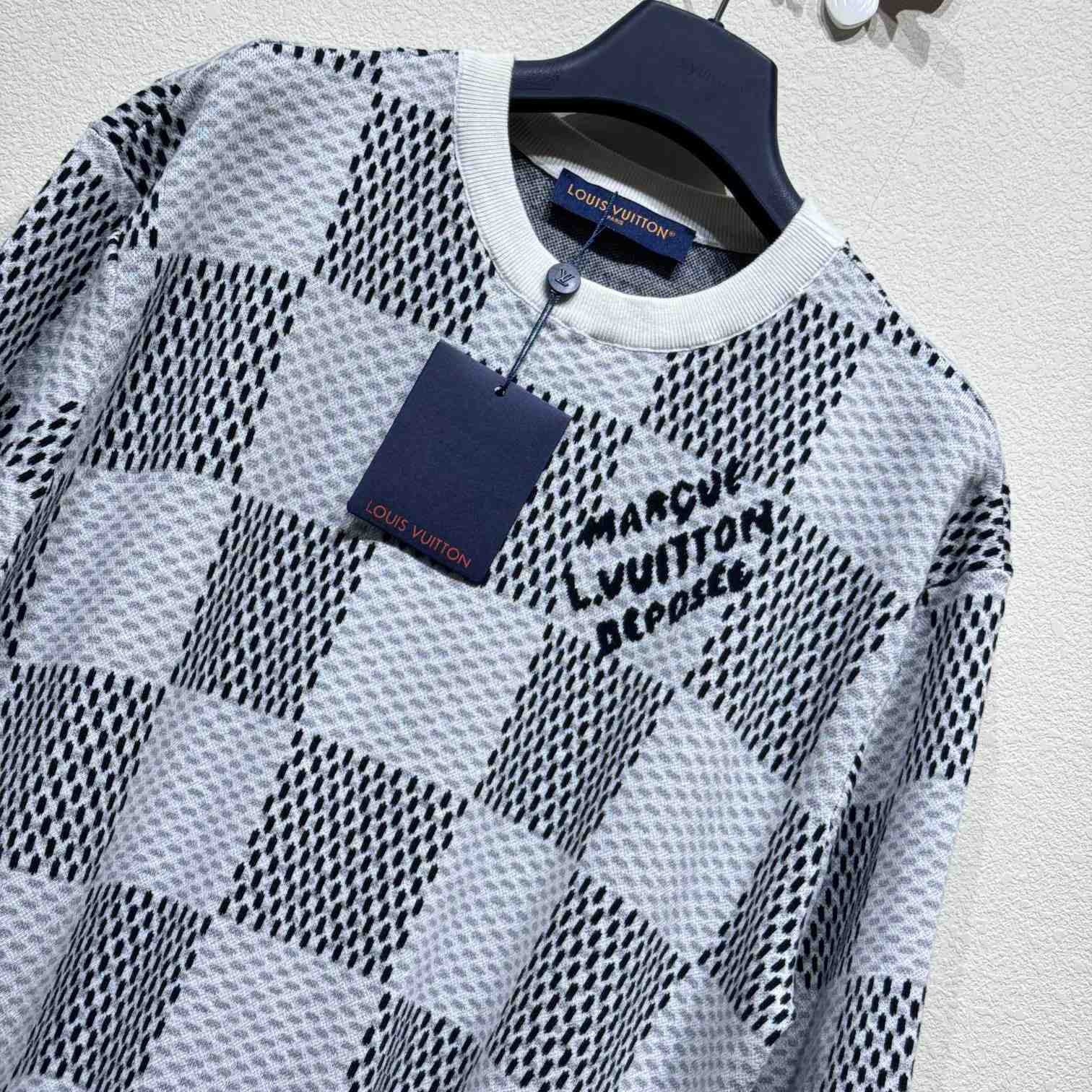 Louis Vuitton Damier Jacquard Short-Sleeved Crewneck   1AHEB7 - FashionPlug