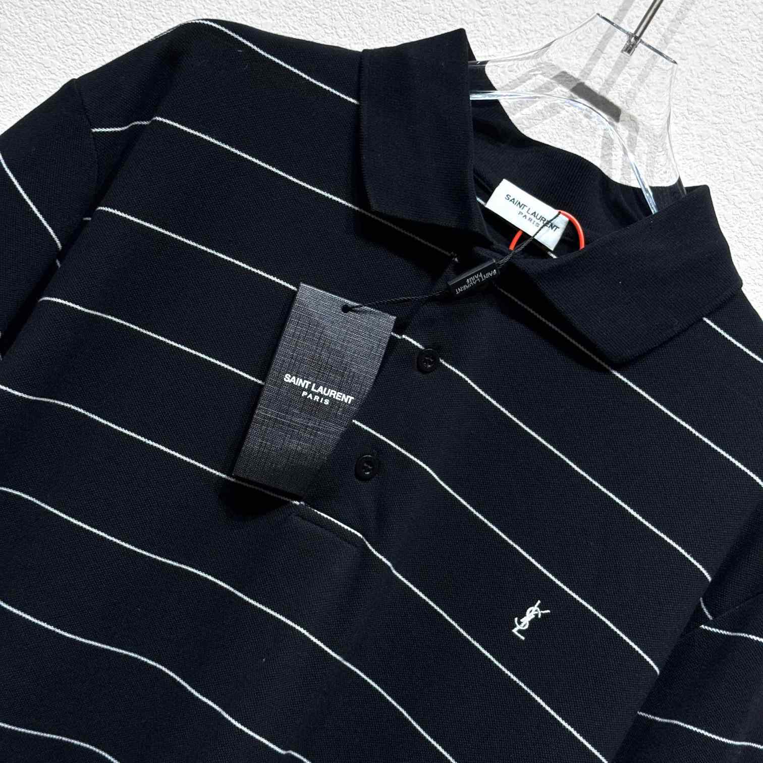 Saint Laurent Cassandre Polo Shirt In Striped Pique - FashionPlug